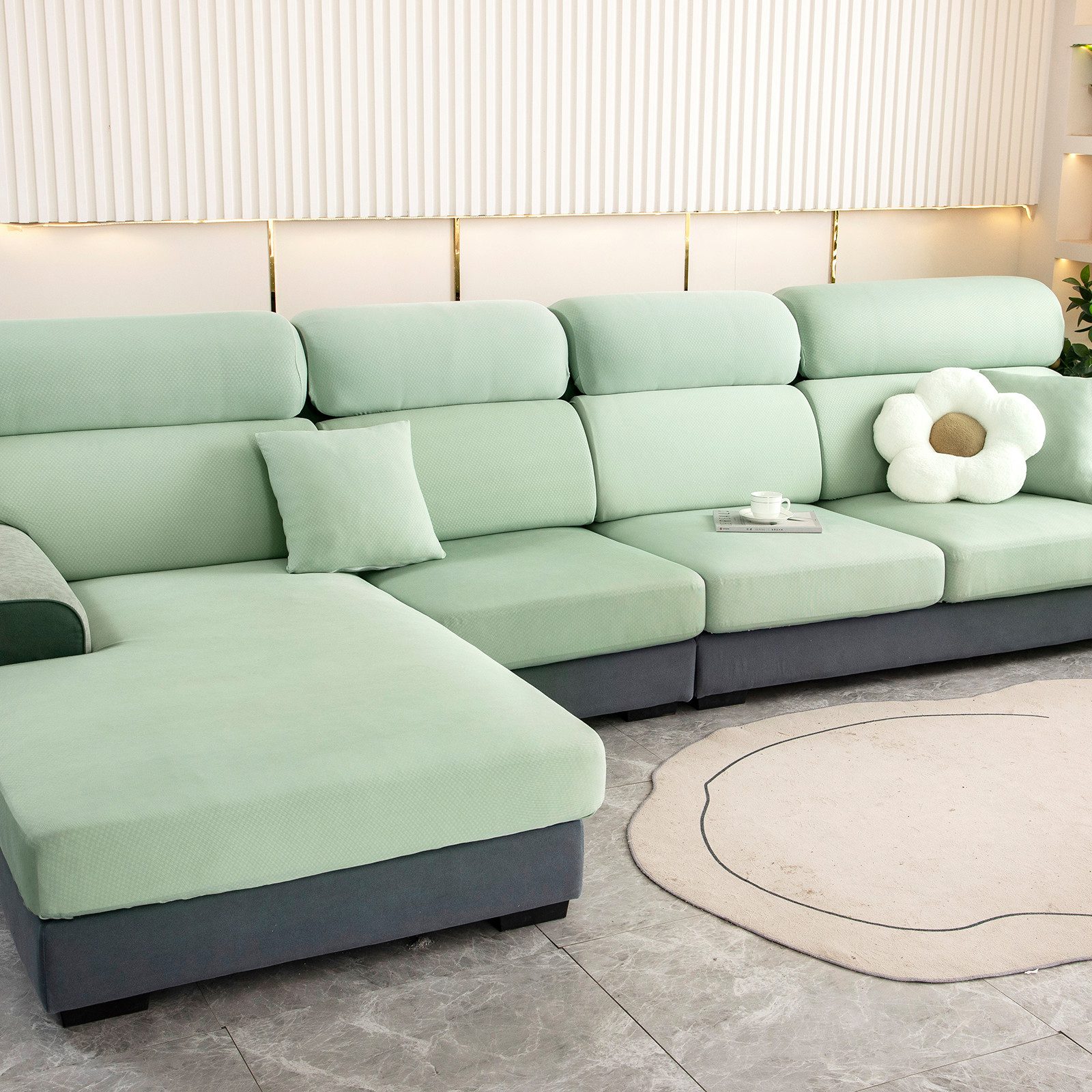 Jibenhome Sofahusse Sofa überzug 3 Sitzer, Sitzkissenbezug für Couch Stretch, Sofa Cover, Sofabezug 1/2 Sitzer, Couch bezüge Summer Kühlung Elastischer Husse