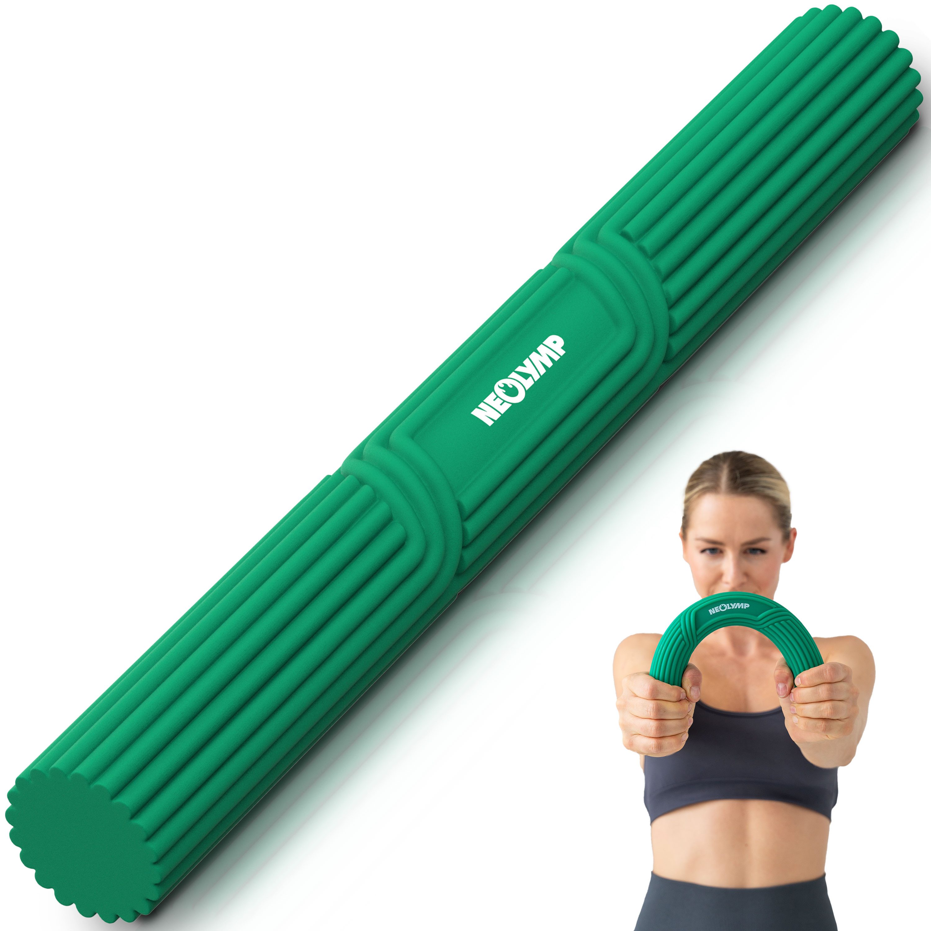 NEOLYMP Handmuskeltrainer Handtrainer Unterarmtrainer – Griffkraft & Rehabilitation –Therapy Bar (Hand Trainingsgerät inkl. Tragetasche, Übungsheft & E-Book), Grip Strength Trainer aus Silikon, rutschfest & langlebig