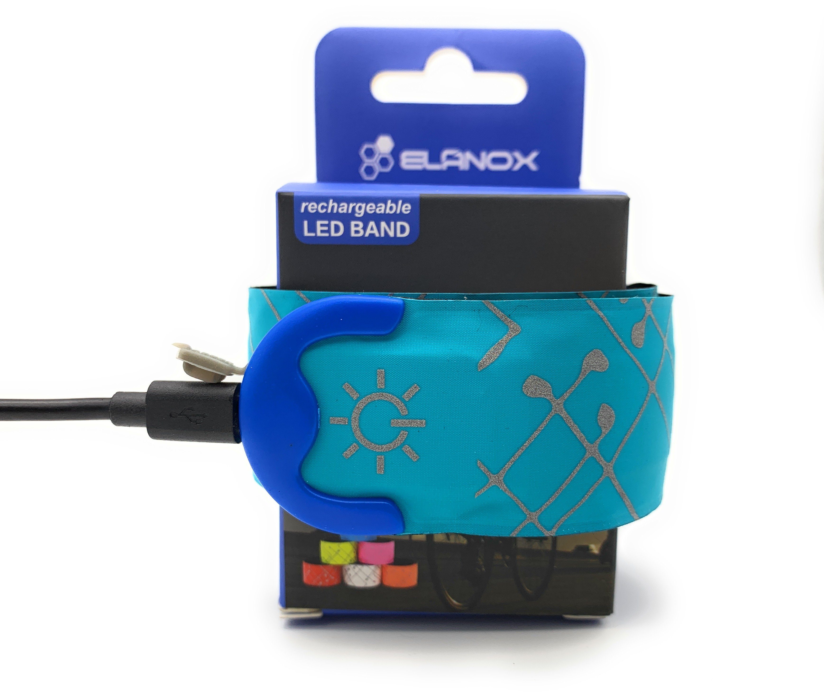ELANOX LED Blinklicht Leuchtband 1 mit Outdoor Sport blau LED Akku Reflektorband Sicherheitslicht x Armband