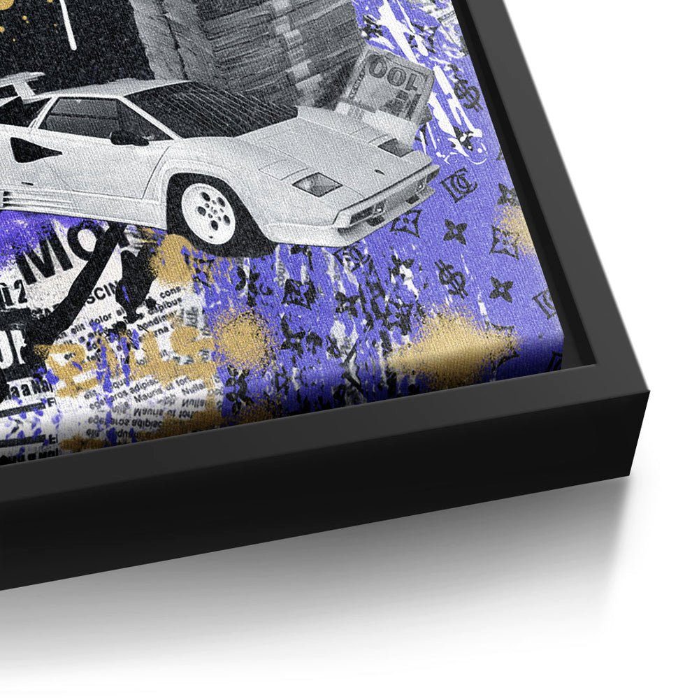 DOTCOMCANVAS® Leinwandbild, Premium Motivationsbild - Geld, Violett mit Wandbild Business in Autos Rahmen weißer