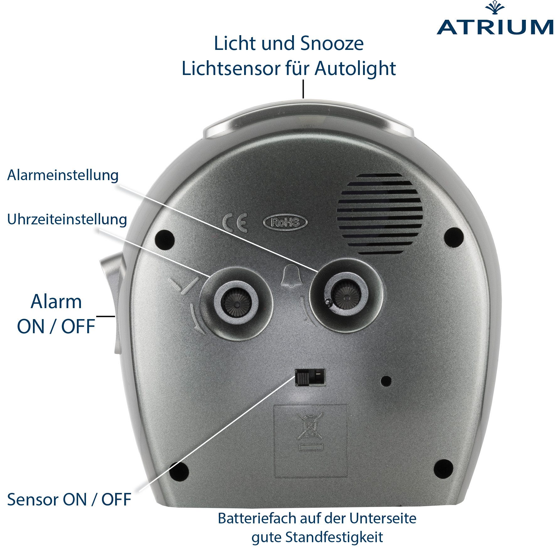 Atrium Quarzwecker A451 Analog Quarz ohne Ticken Licht Nachtbeleuchtung Snooze Senioren – Bild 3 von 4