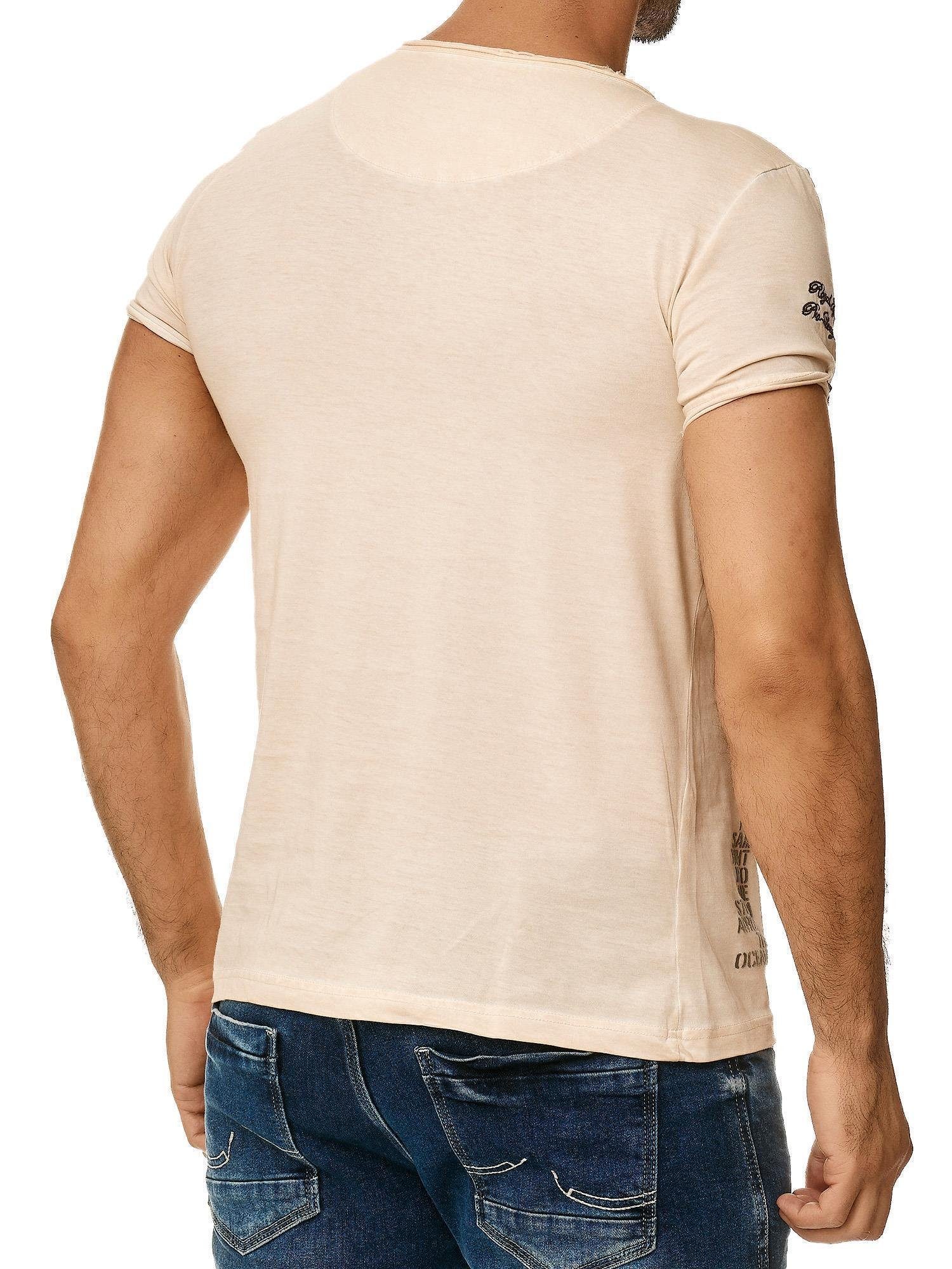 dezentem 4060 Ölwaschung Tazzio stone & T-Shirt V-Shirt außergewöhliches in Used Look