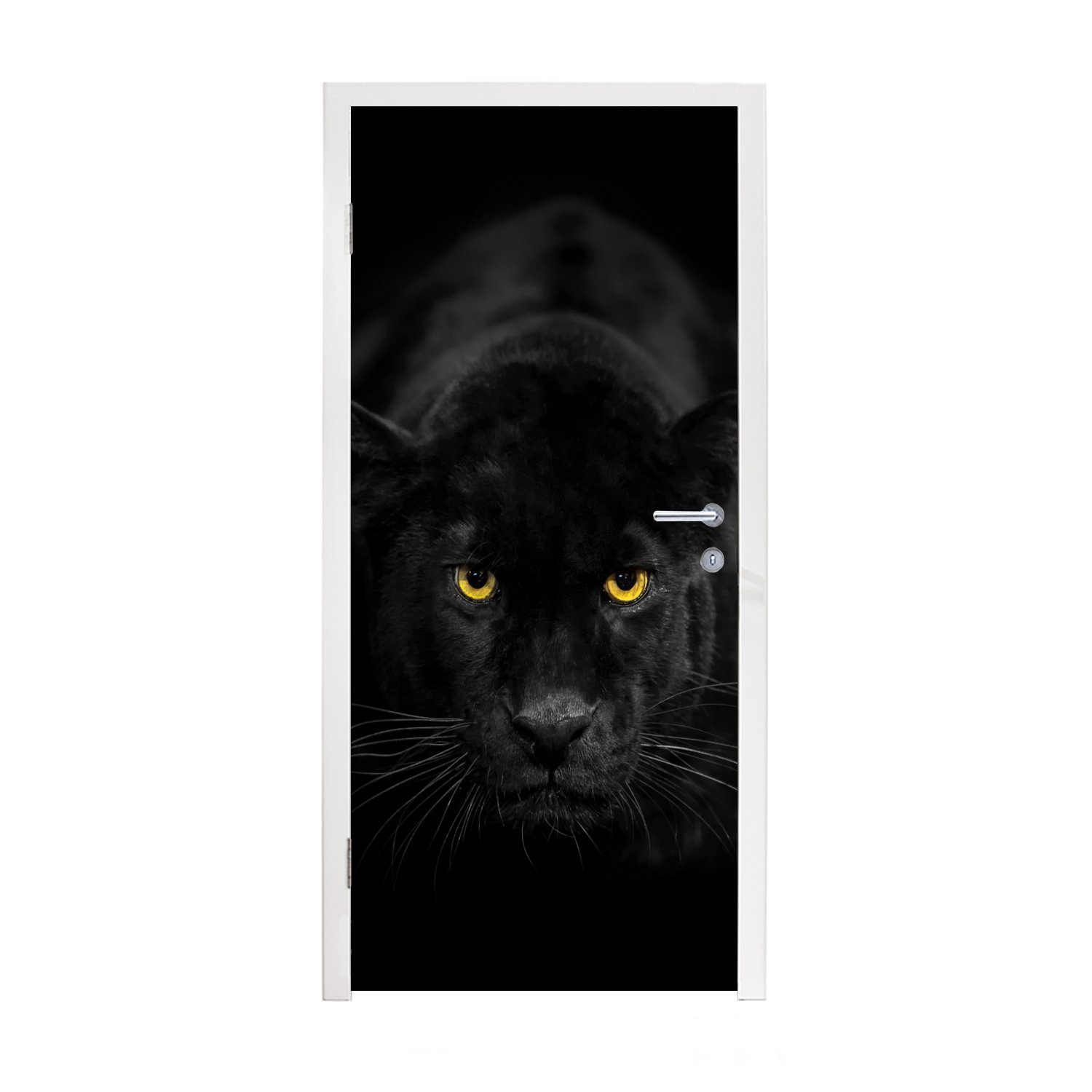 MuchoWow Türtapete Leopard - Augen - Schwarz, Matt, bedruckt, (1 St), Fototapete für Tür, Türaufkleber, 75x205 cm
