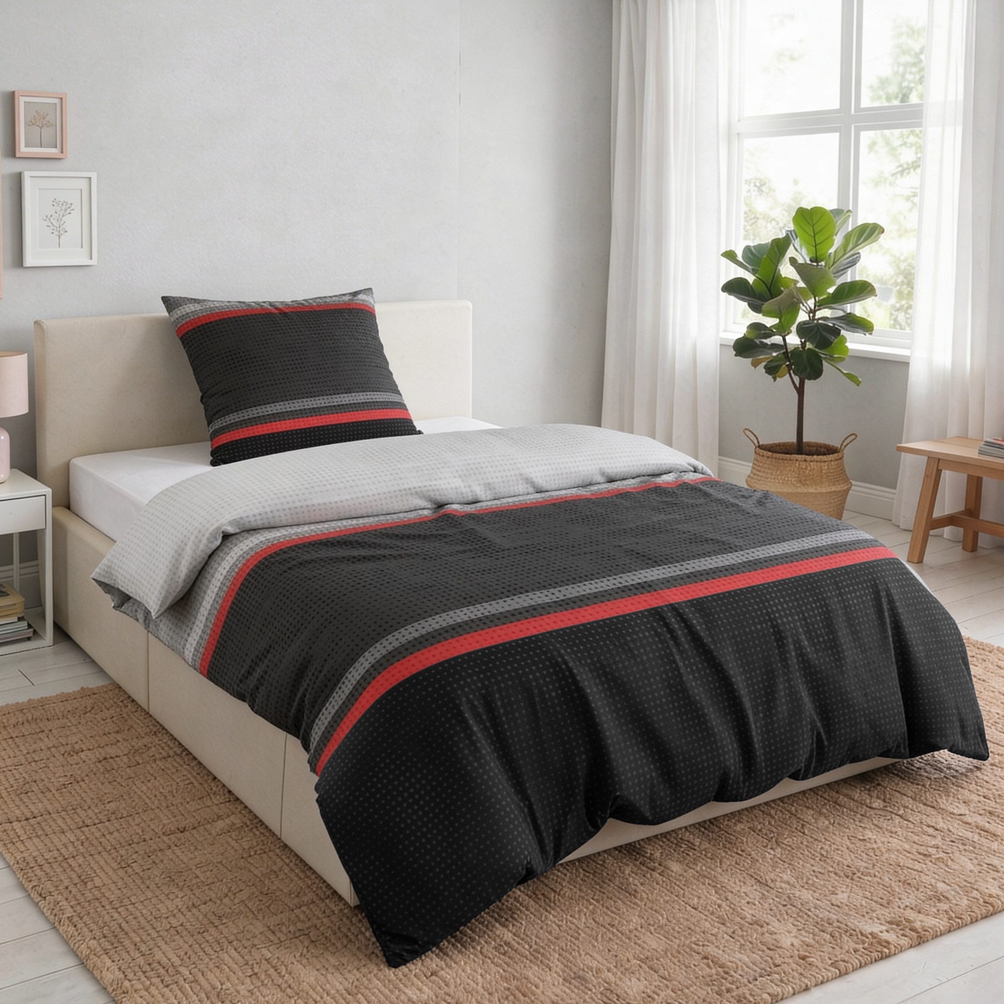 Malika Bettwäsche 135x200 + 80x80 cm atmungsaktiver Baummwoll Renforce Bettbezug, Renforce Baumwolle, 2 teilig, Für Allergiker geeignet, pflegeleicht, angenehm weicher Stoff