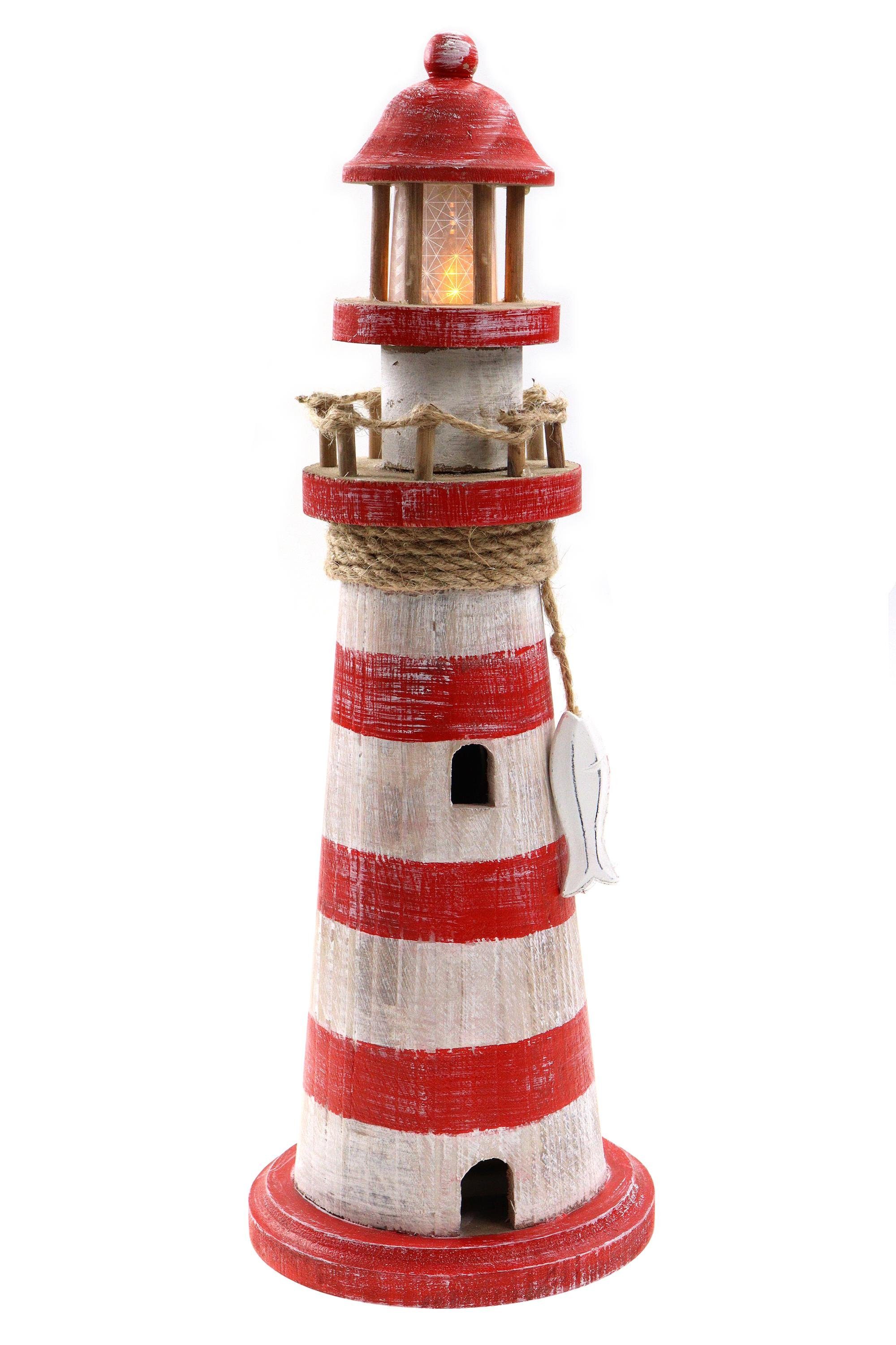 ELLUG LED-Dekofigur Leuchtturm aus Holz mit Timer-Funktion & LED H: 35cm