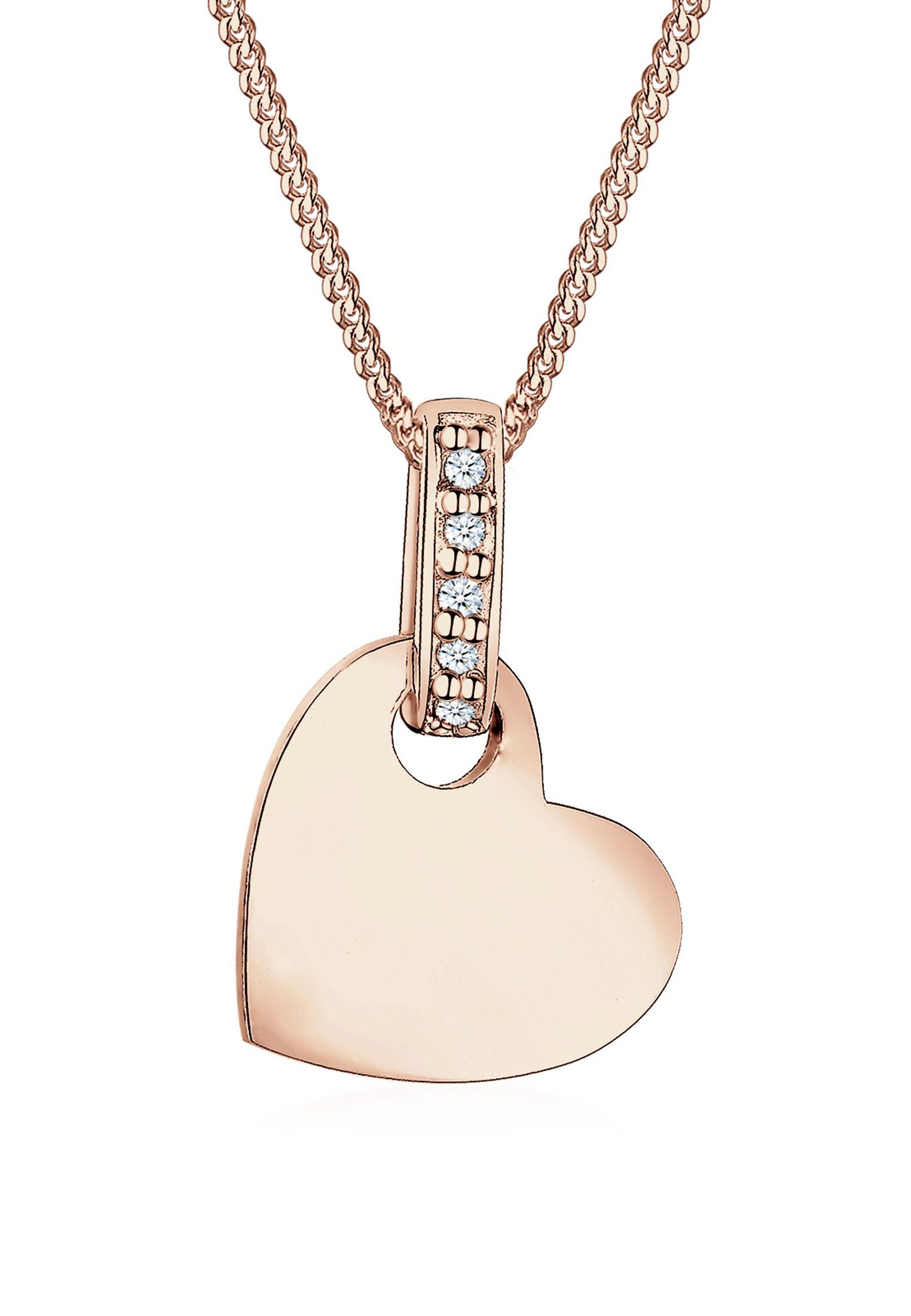Elli DIAMONDS Collierkettchen Herz Liebe Diamant (0.025 ct) 925 Silber Rosegold