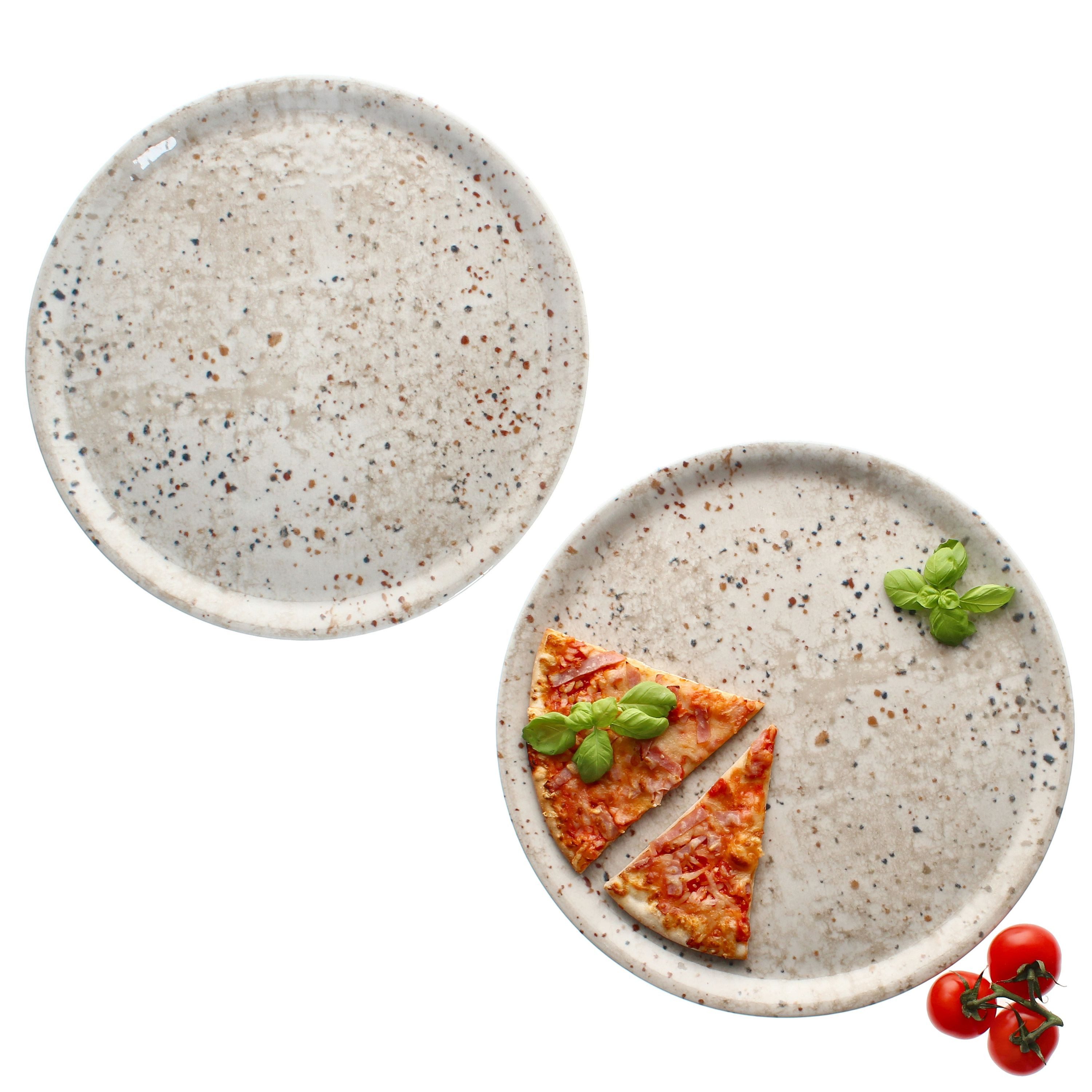 Pizzateller 2x Pizzateller Stone Drops Ø33cm 2 Personen XL-Teller 3D Steinoptik