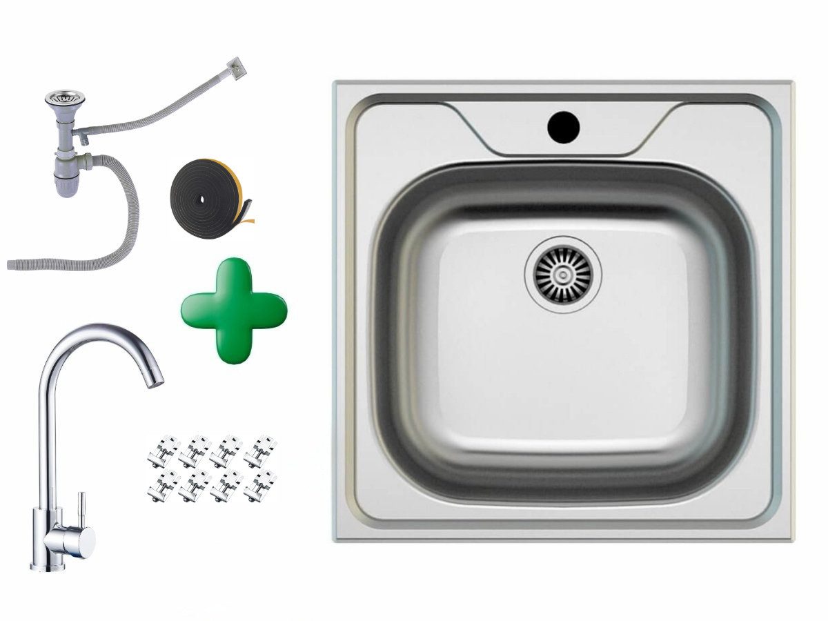 Faizee Home Edelstahlspüle Einbauspüle mit Armatur – Edelstahl Komplettset günstig online kaufen