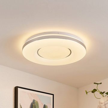 Lindby LED Deckenleuchte Robini, dimmbar, LED-Leuchtmittel fest verbaut, Farbwechsel warmweiß / tageslicht, Modern, Metall, Kunststoff, weiß, chrom, 1 flammig, inkl.