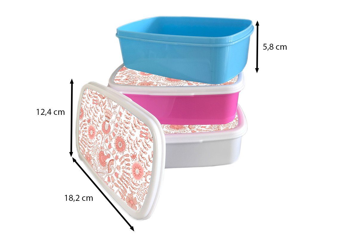 MuchoWow Lunchbox Blumen - und Brotdose, Erwachsene, Brotbox weiß - für Muster (2-tlg), Jungs Pastell, Mädchen und Kunststoff, für Kinder