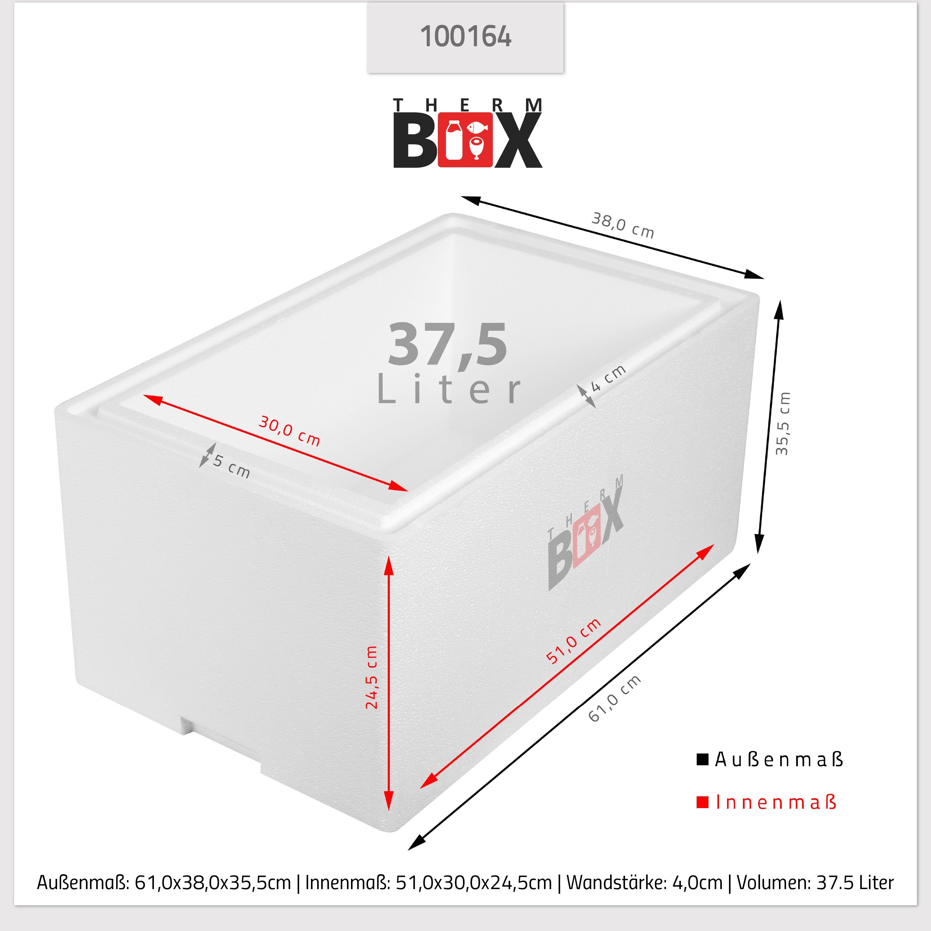 Warmhaltebox Isolierbox Kühlbox Styroporbox Karton), (1, THERM-BOX Innen: mit 37W Box 51x30x24cm 0-tlg., Wiederverwendbar Deckel Styropor-Verdichtet, 4cm Wand: 37,5L, im Thermobehälter Thermobox
