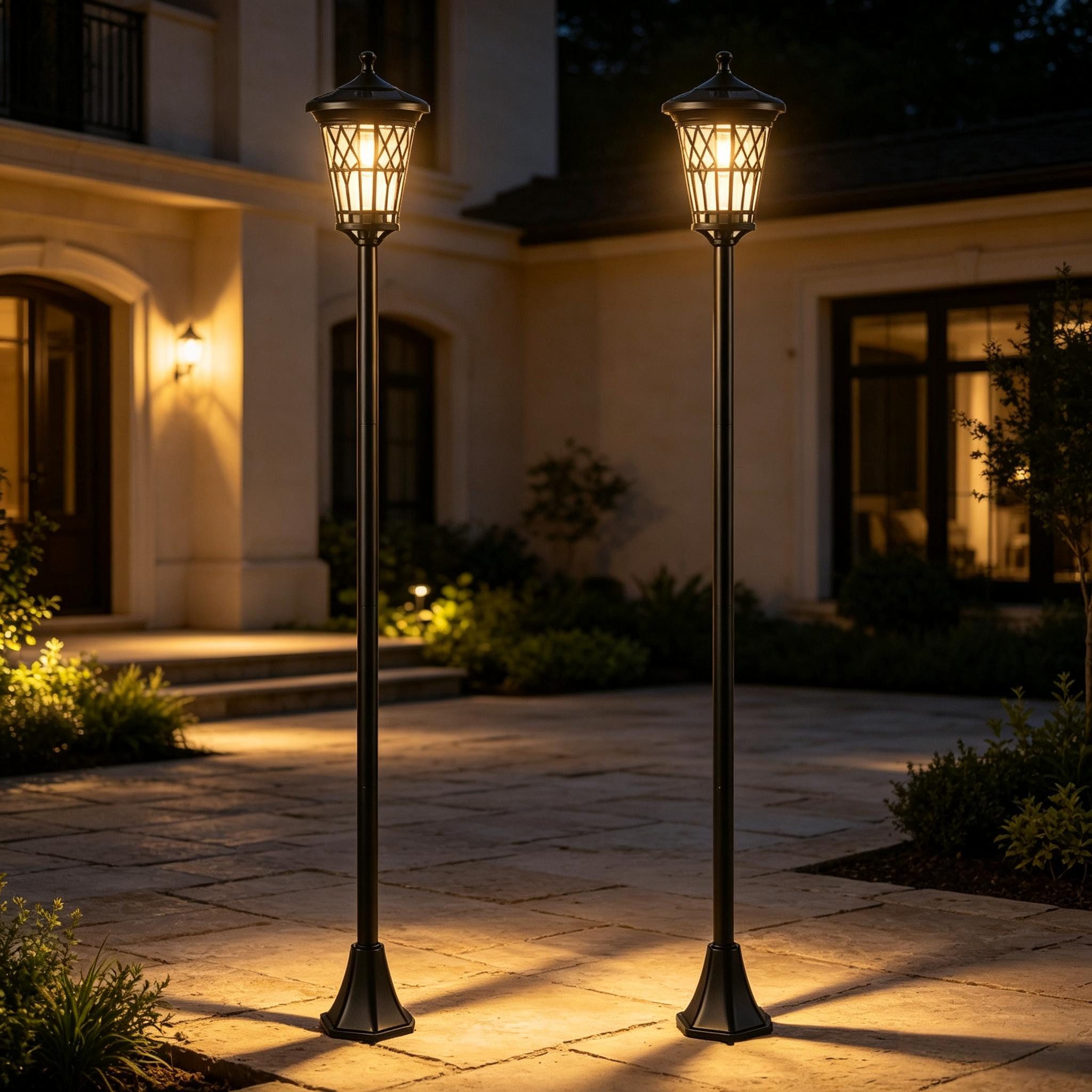 FELIXLEO LED Solarleuchte 2 Solarlampen Garten höhenverstellbar Edelstahl Schwarz 1,86m