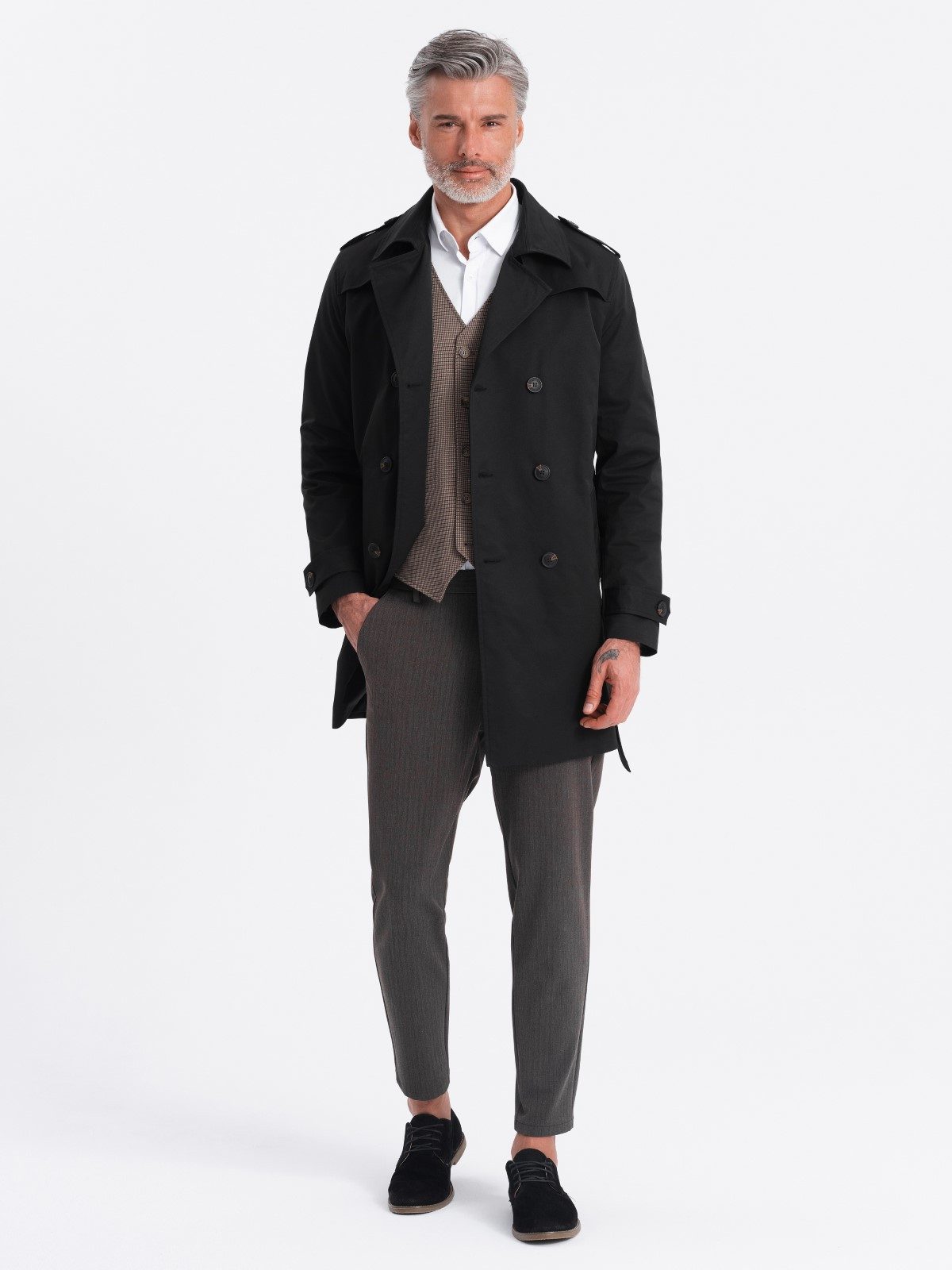 OMBRE Trenchcoat Herren-Trenchcoat SLIM FIT mit Gürtel breites Revers