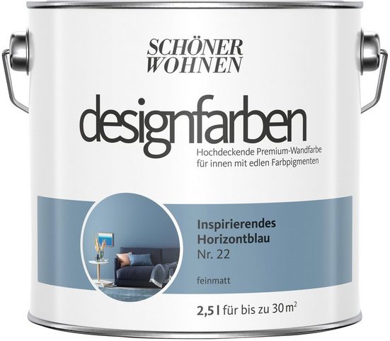 SCHÖNER WOHNEN-Kollektion Wand- und Deckenfarbe »Designfarben«, inspirierendes Horizontblau Nr. 22, feinmatt 2,5 l