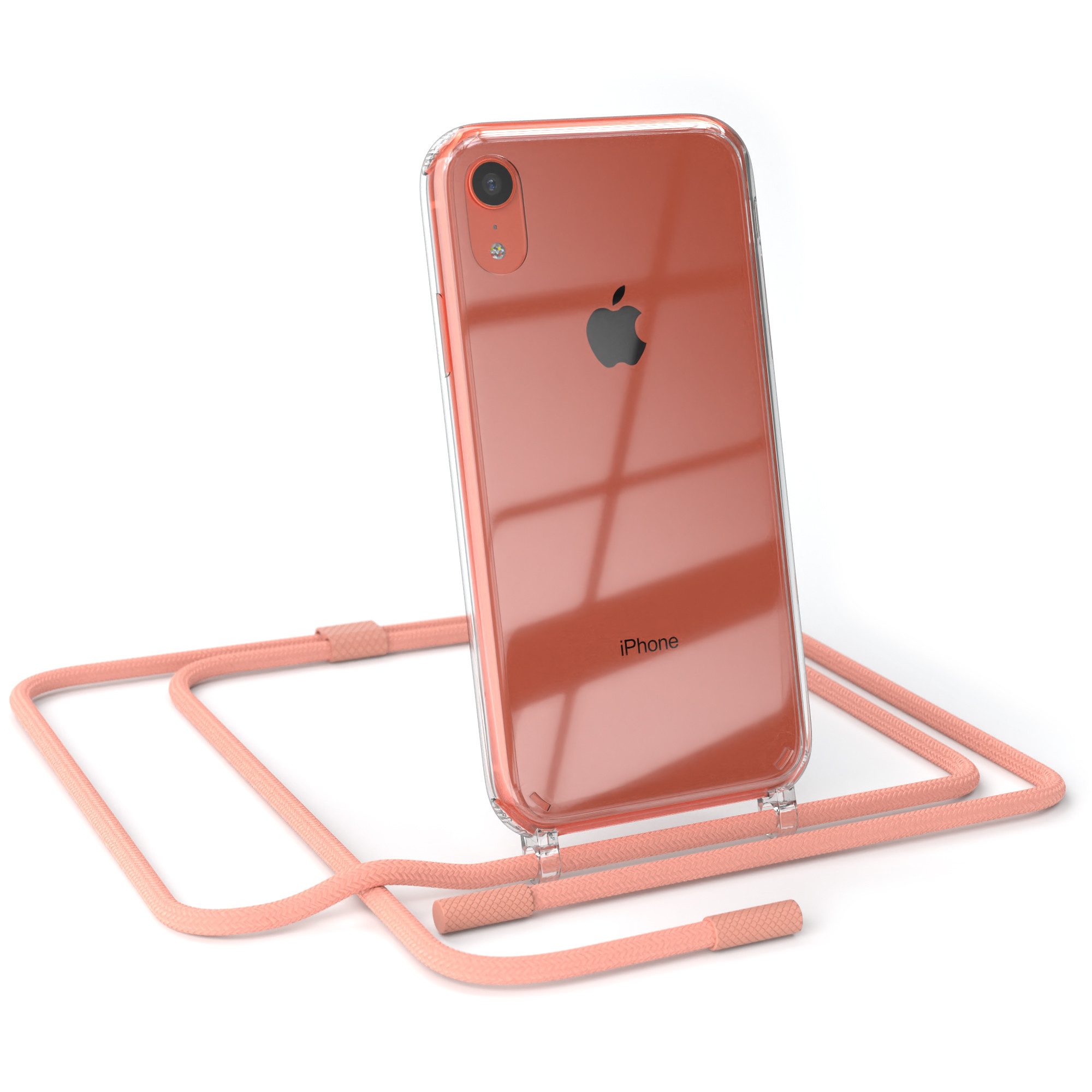 EAZY CASE Handykette Silikon Kette Unifarbe für Apple iPhone XR 6,1 Zoll, Hülle mit Band 2in1 Handyband Etui Case mit Kordel Altrosa Koralle