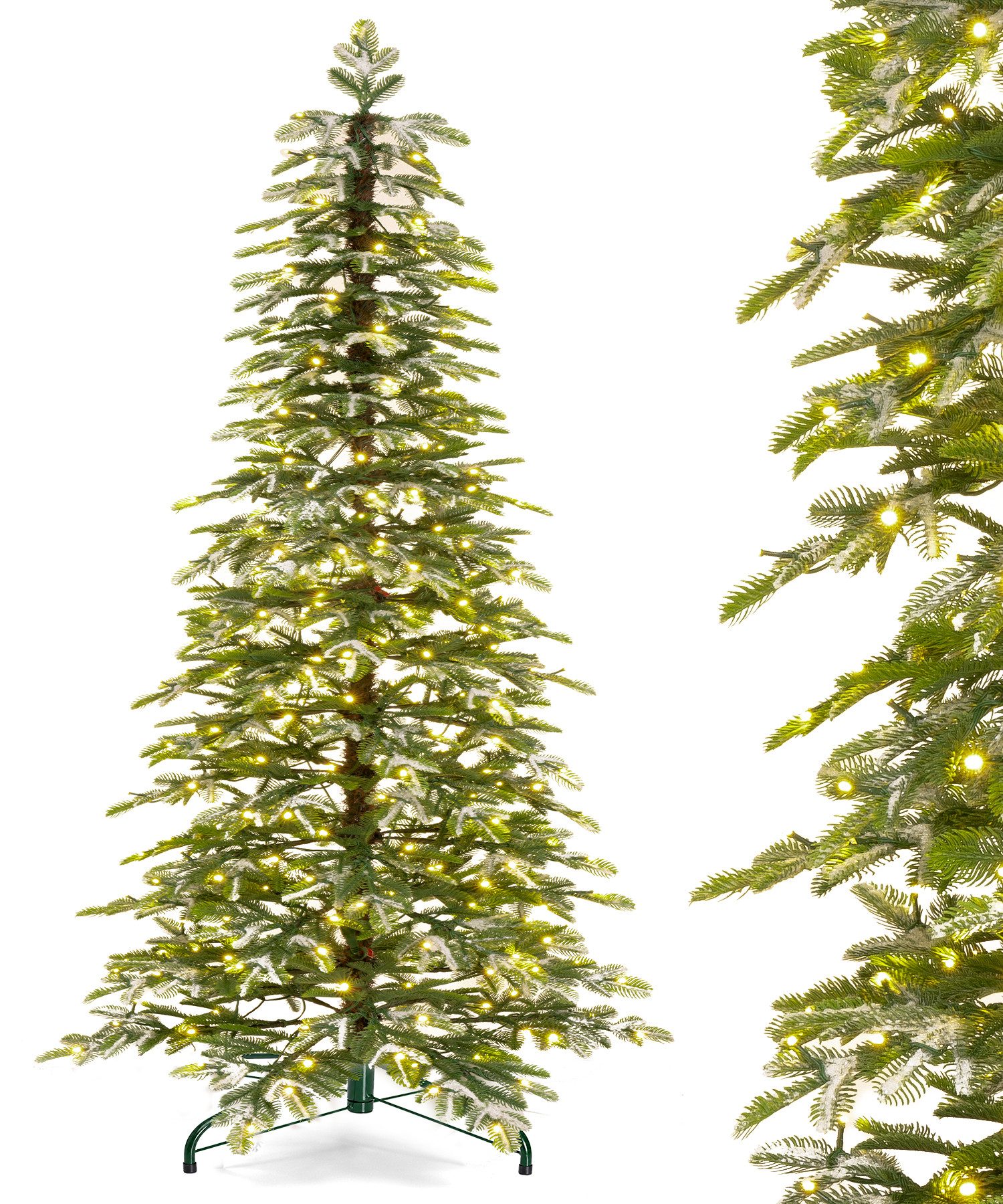 Yorbay Künstlicher Weihnachtsbaum Künstlicher Tannenbaum mit LED Licht Schneeeffekt und PE Zweigen, 150/180/210 cm Höhen, mit Ständer, Festliche Kunsttanne zur Weihnachtsdekoration in Wohnräumen