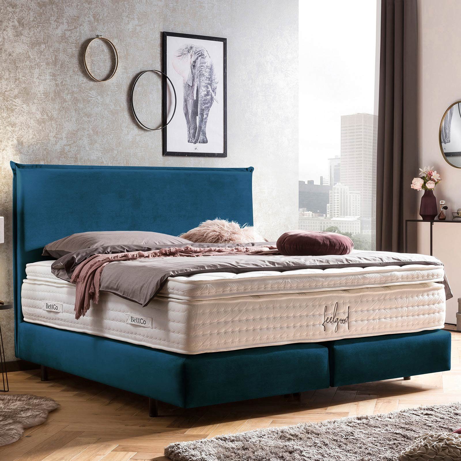 BettCo Boxspringbett London (in Petrol Samt, günstig online kaufen