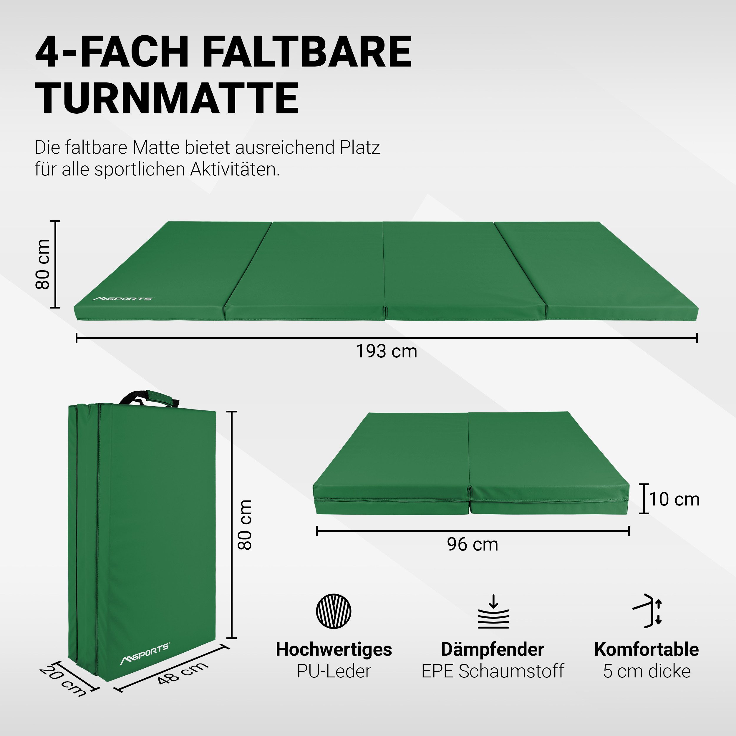 MSports® Turnmatte Turnmatte Premium klappbare Weichbodenmatte 190 x 80 x 5 cm