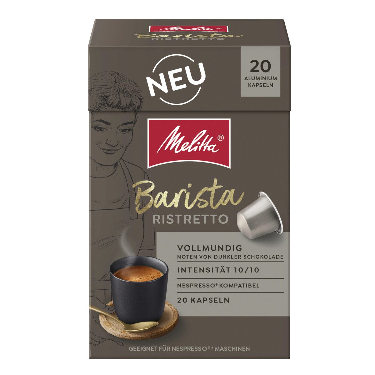 Melitta Kaffee, Melitta Barista Ristretto Kapseln 20x5,5g Röstkaffee Packung 110g