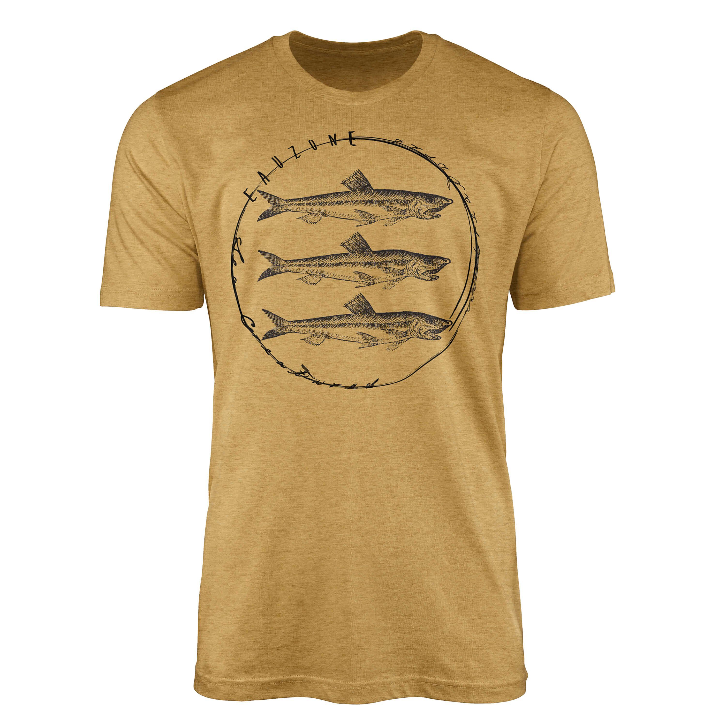 Sinus Art T-Shirt T-Shirt Tiefsee Fische - Serie: Sea Creatures, feine Struktur und sportlicher Schnitt / Sea 091 Antique Gold