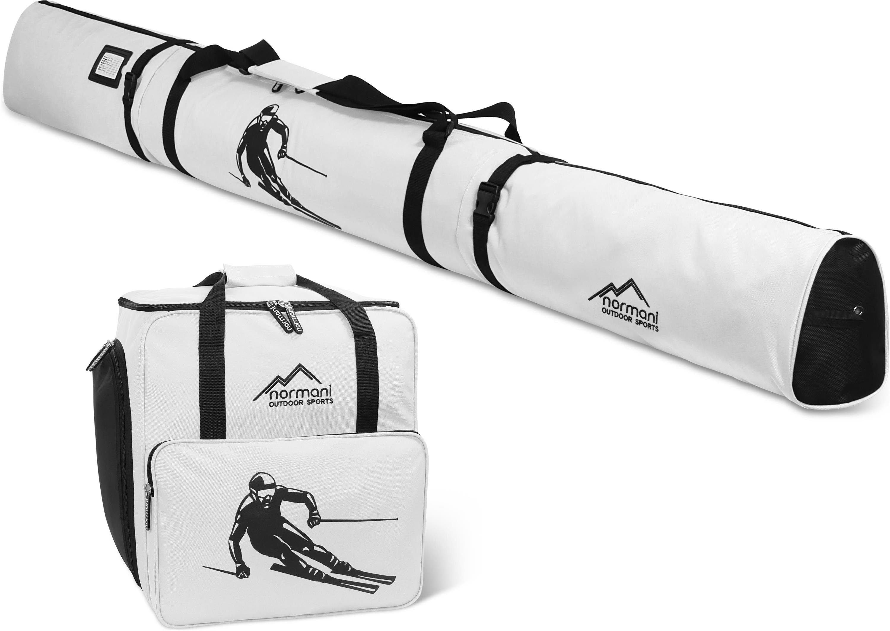 normani Sporttasche Kombiset Skitasche und Skischuhtasche, Skiset Skibag gepolsterte Skitasche Skisack für 1 Paar Ski, Skischuhe und Stöcker Weiß
