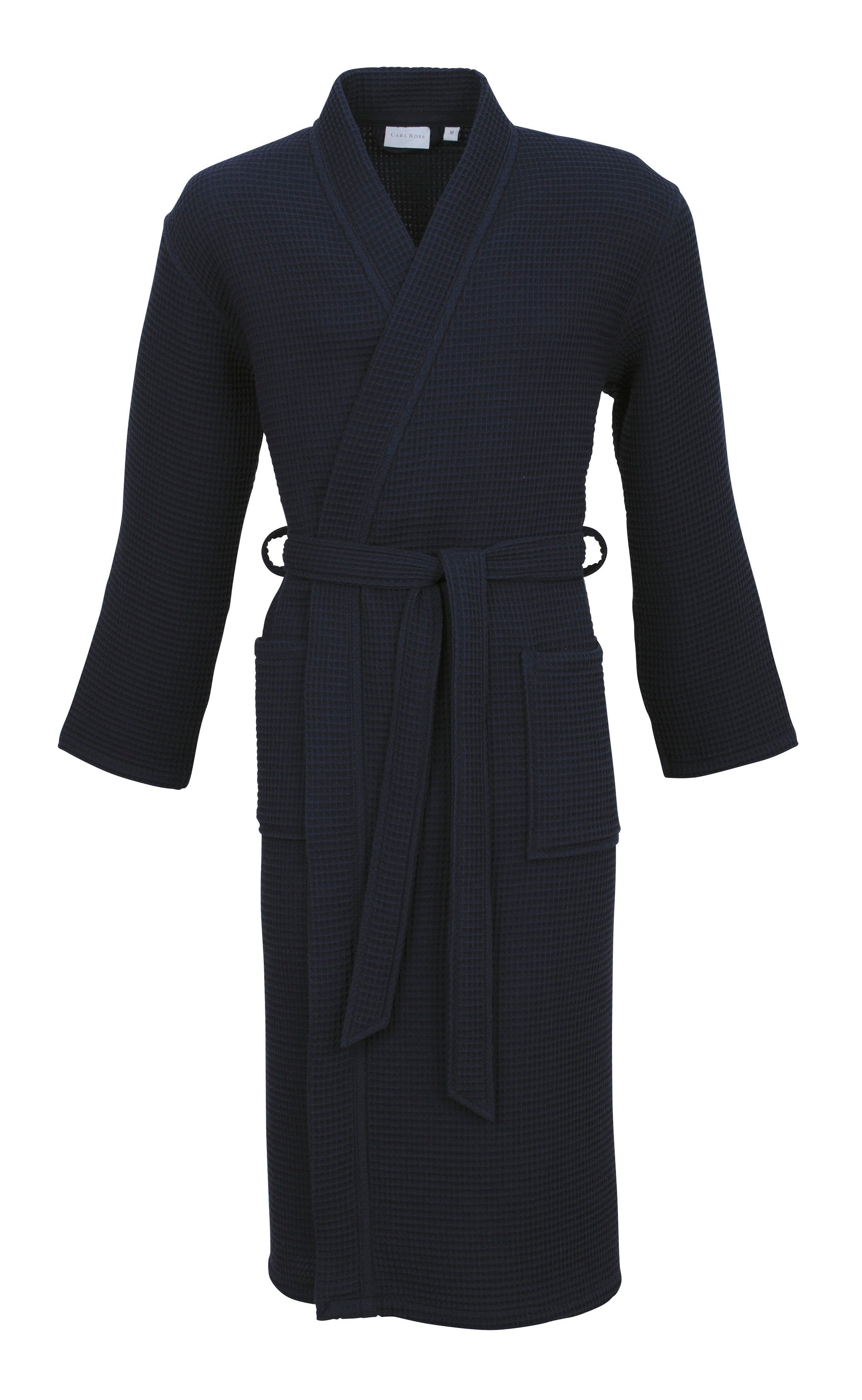 Carl Ross Unisex-Bademantel 25100, Langform, Kimono-Kragen, Gürtel, blue Baumwolle, night Waffelpique