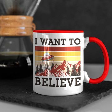 Trendation Tasse Alien Tasse Außerirdische Geschenkidee I Want To Believe UFO