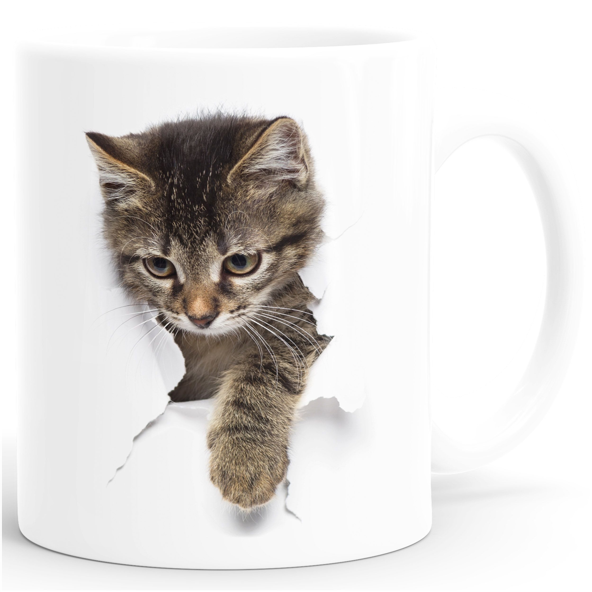 MoonWorks Tasse Tasse 3D Effekt Katze Durchbruch-Optik Bürotasse lustige Kaffeebecher, Keramik