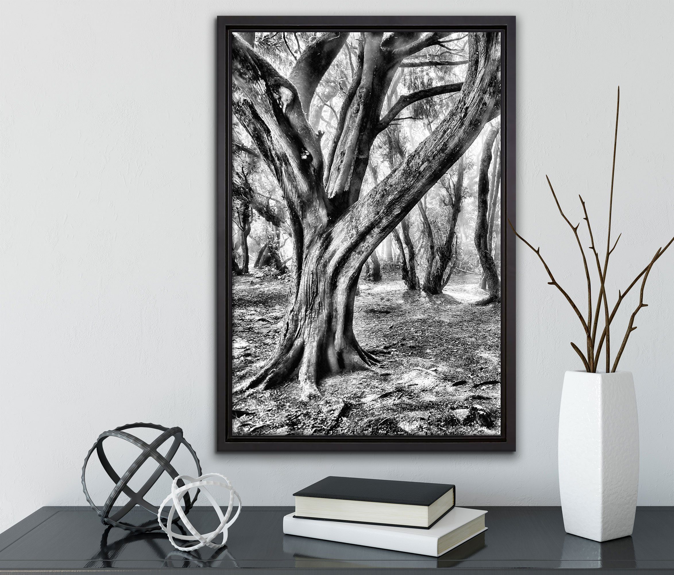 Pixxprint Leinwandbild Wald, Wanddekoration Zackenaufhänger fertig einem in inkl. St), (1 Leinwandbild gefasst, Schattenfugen-Bilderrahmen bespannt