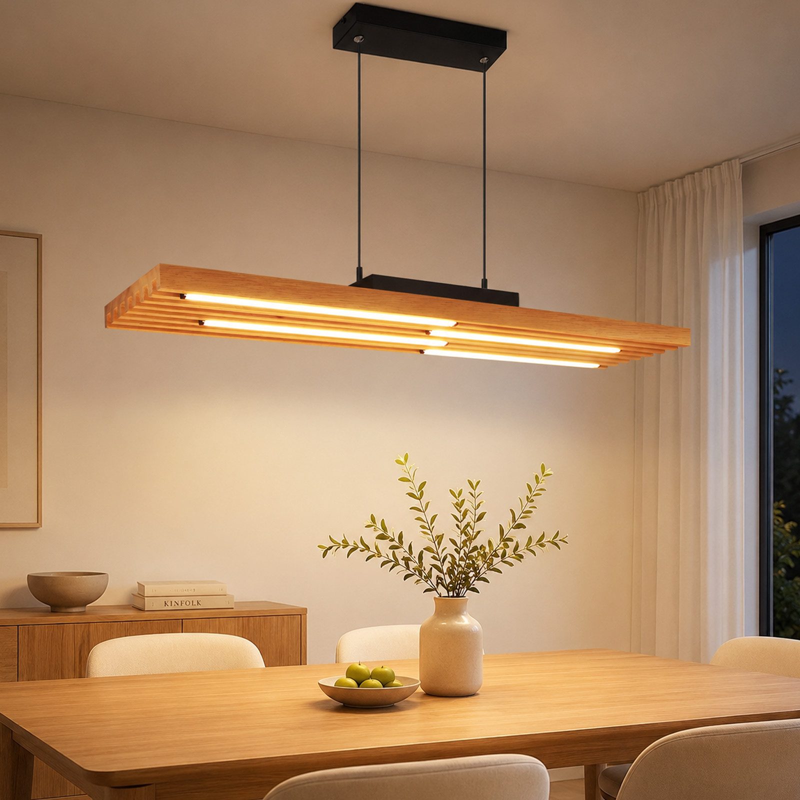 Nettlife LED Pendelleuchte Esstisch Holz,33W,dimmbar,Fernbedienung,Hängelampe Schwarz, 3000–6500K 80*15.5*120cm für Wohnzimmer Küche schlafzimmer esszimmer