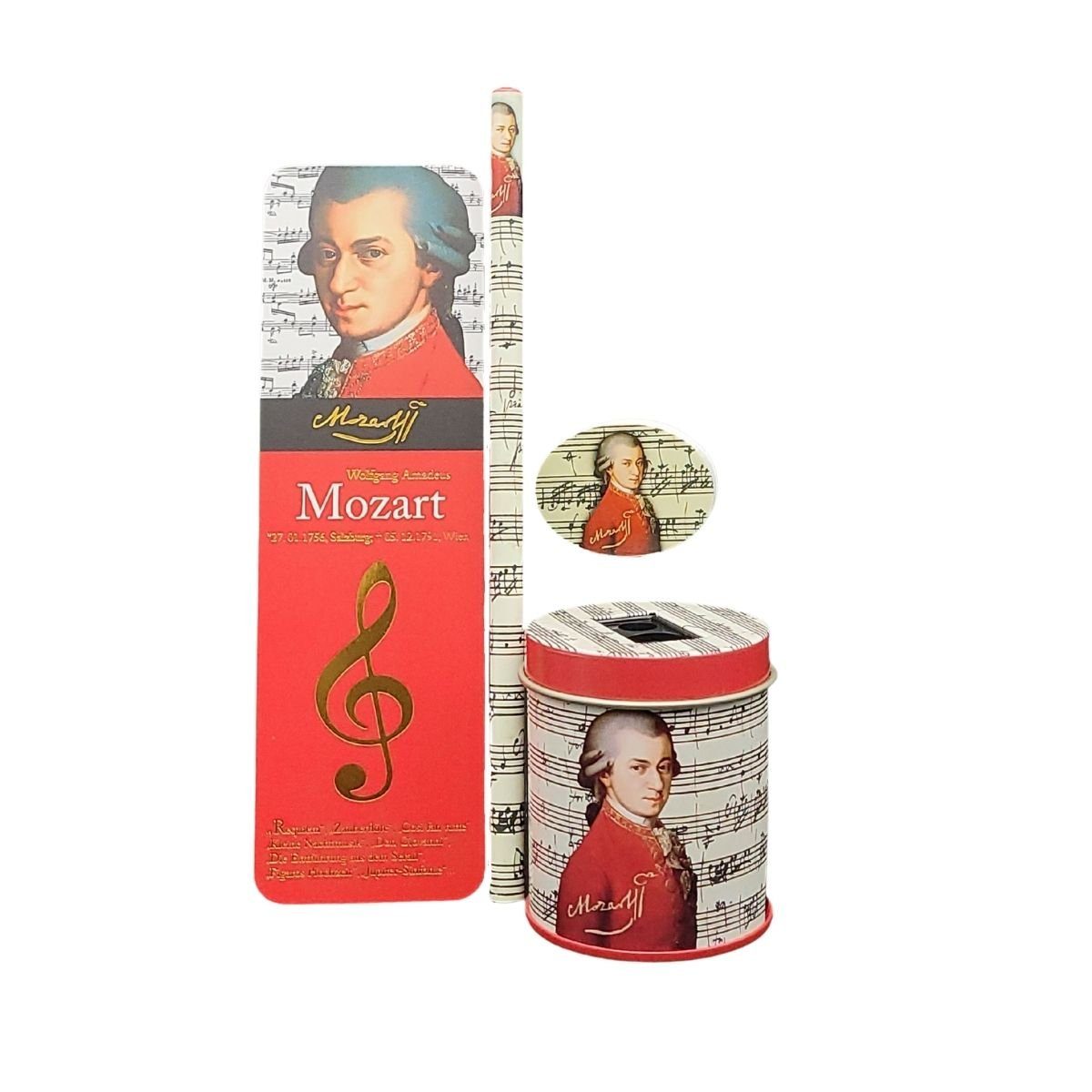 Fridolin Bleistift Mozart-Schreibset mit Bleistift, Spitzer, Radiergummi und Lesezeichen