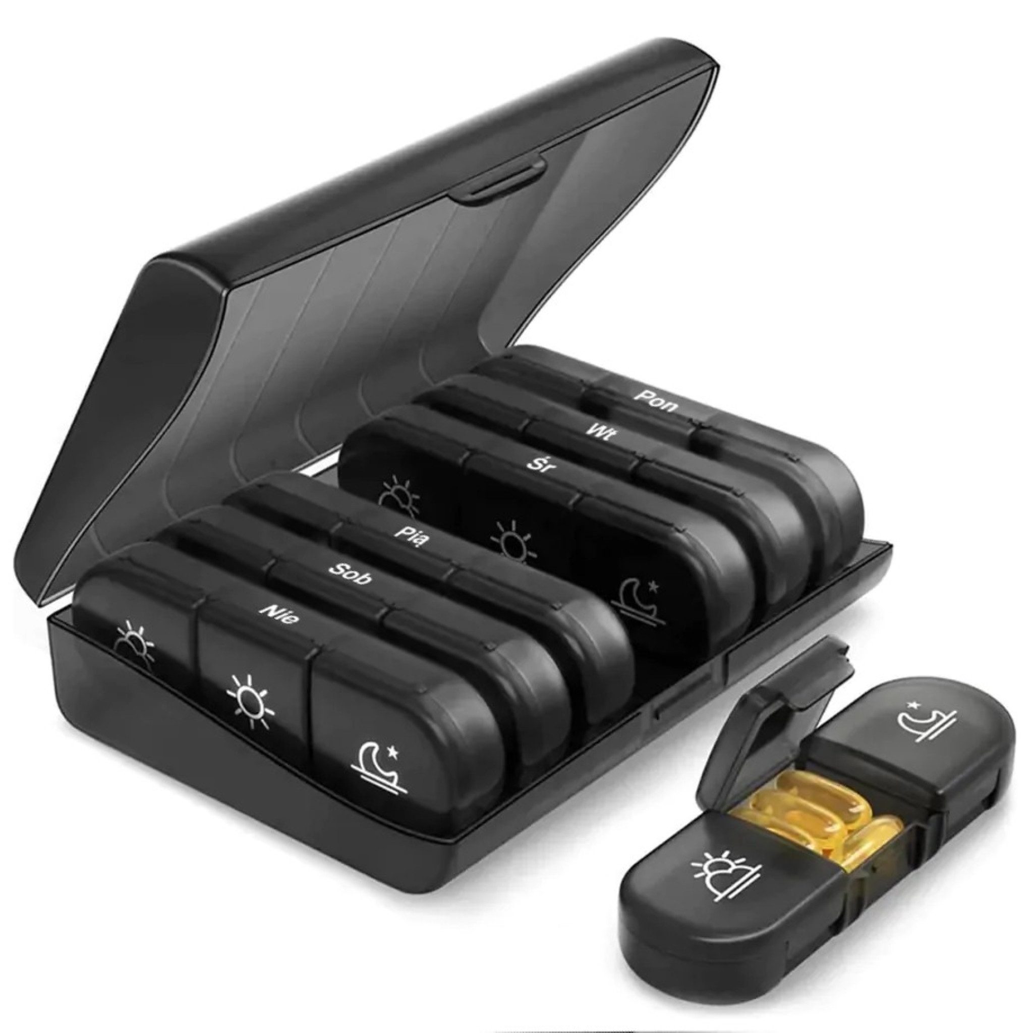 LA CUTE Pillendose Medikamenten-Organizer 7 Tage Pillenbox mit Tages- und Zeitaufteilung. (Medikamenten-Organizer für 7 Tage mit drei separaten Tageszeiten-Fächern., Wochen-Pillenbox mit 7 herausnehmbaren Fächern), Praktischer Medikamenten-Organizer für eine Wochenplanung.