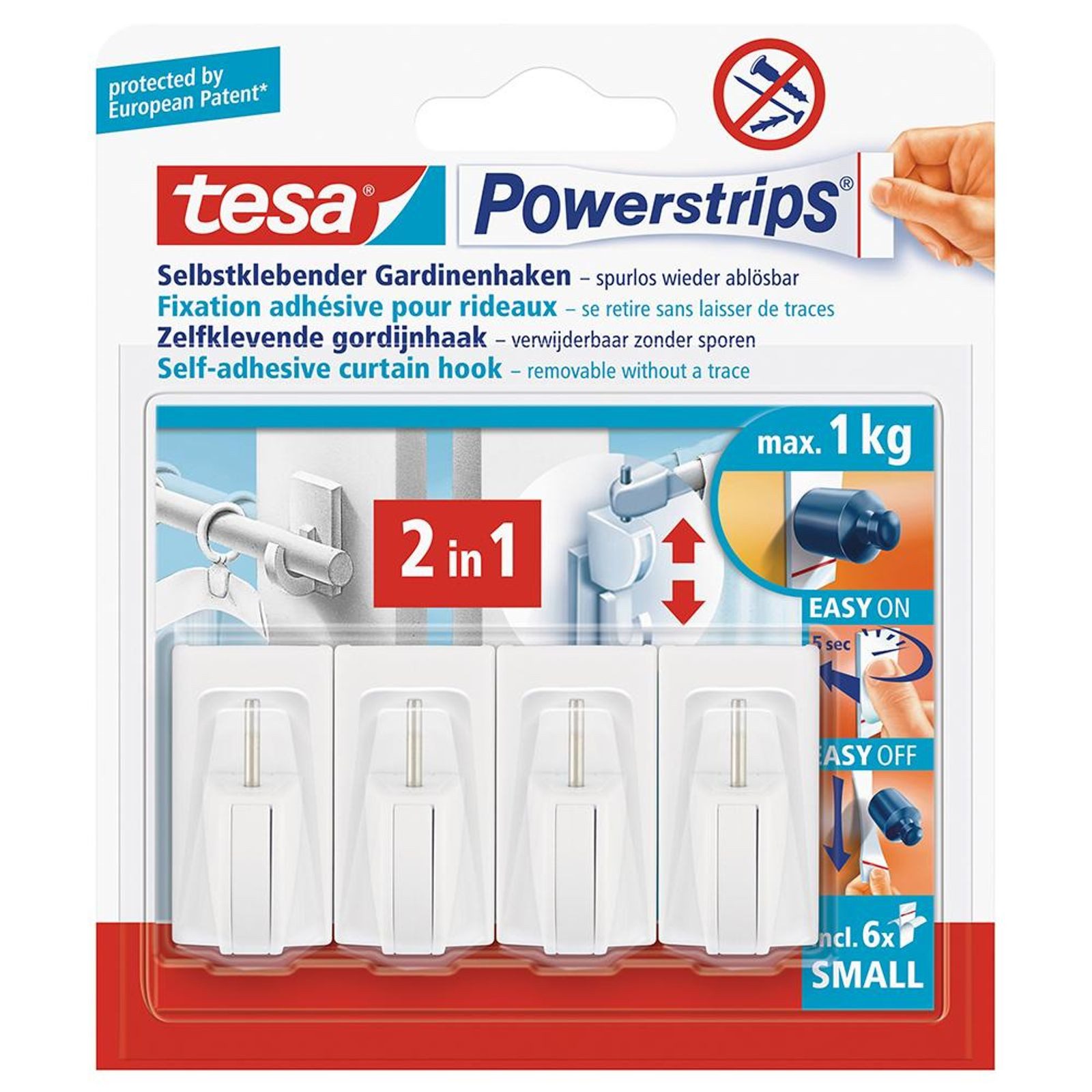 tesa Klebehaken PowerStrips Gardinenhaken weiß, 4 Stck.
