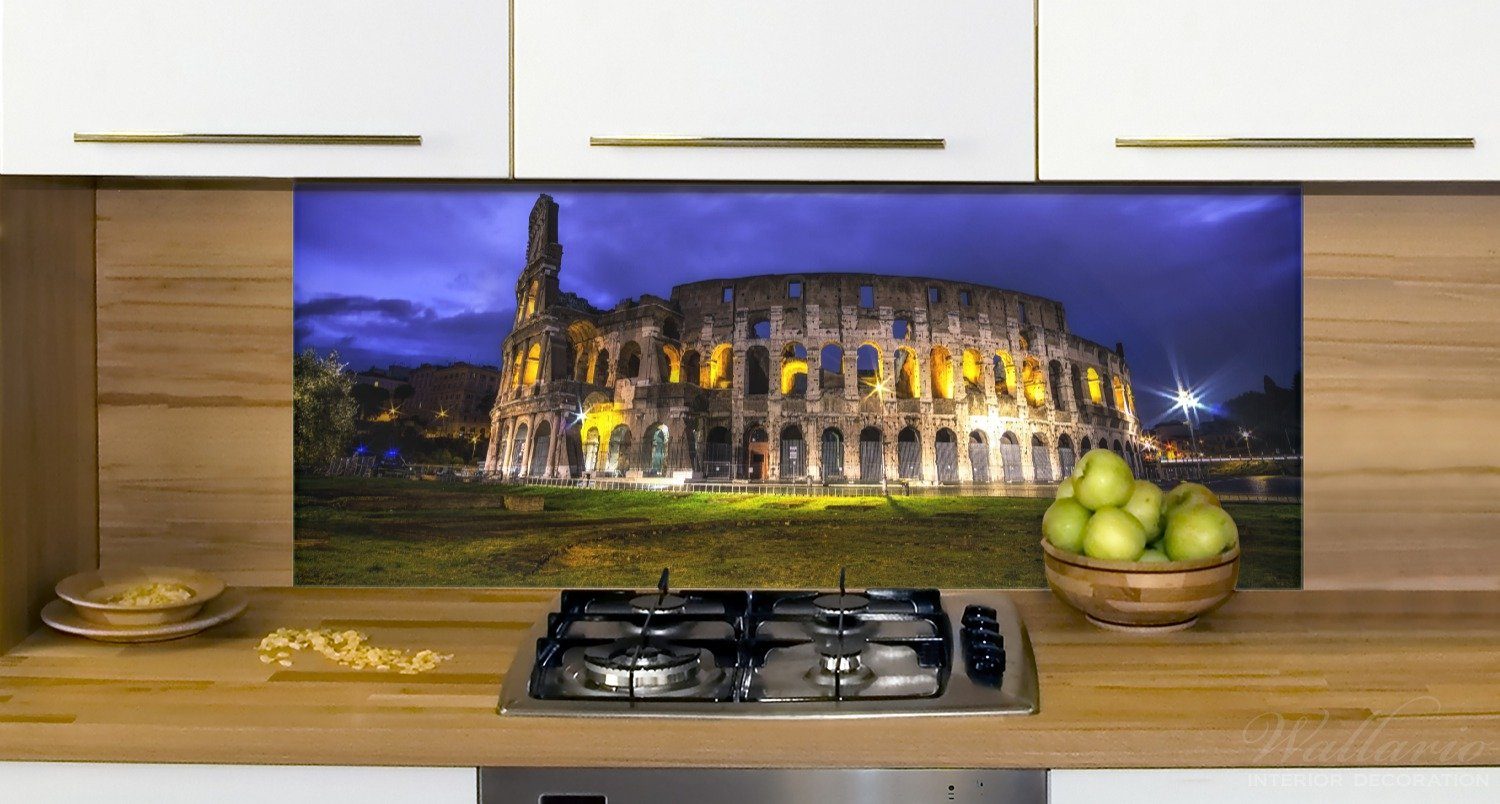 Wallario Küchenrückwand am (1-tlg) bei in Rom, beleuchtet Italien Kollosseum - Nacht Abend