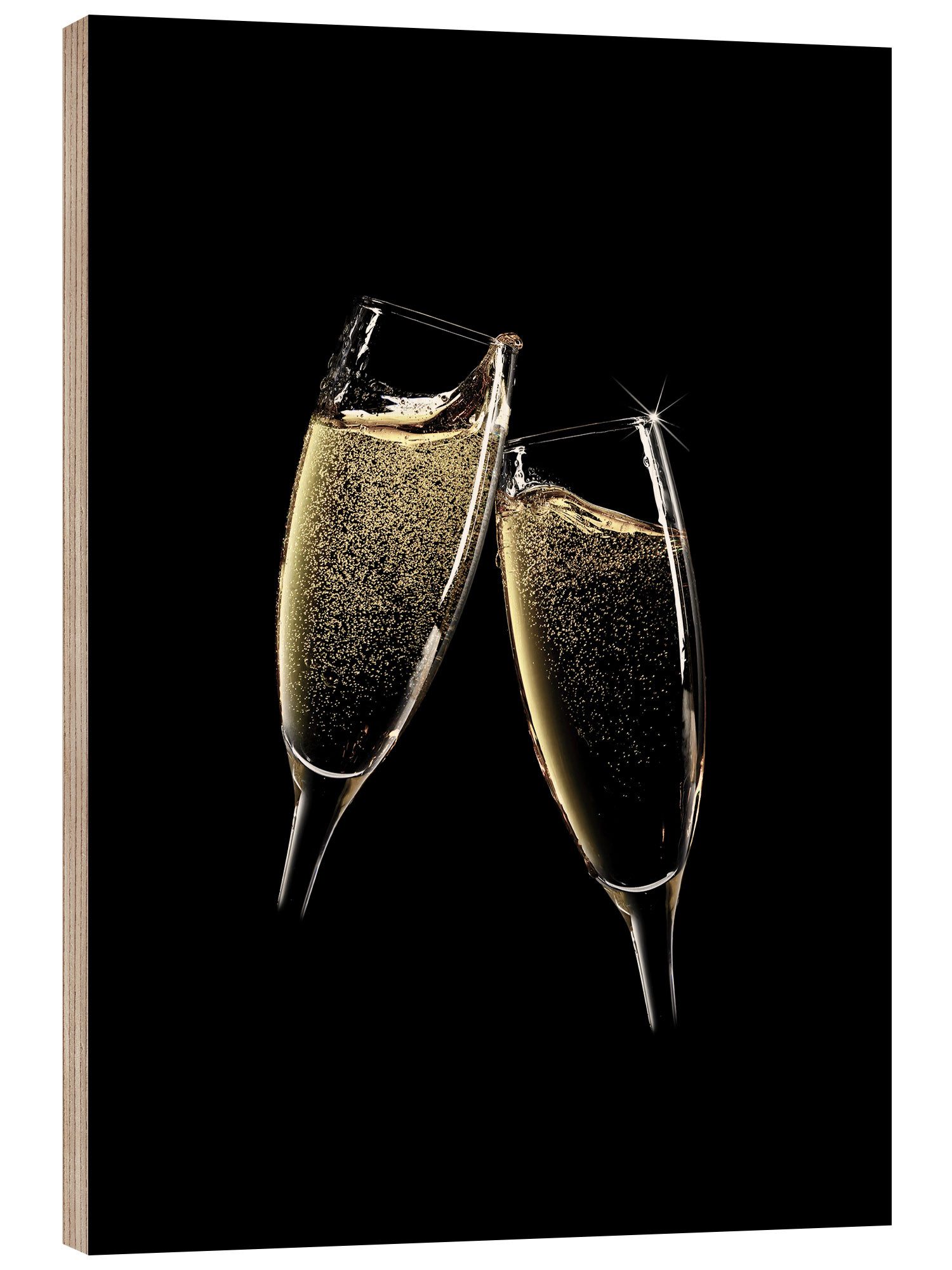 Posterlounge Holzbild Editors Choice, Prost! Zwei Champagner Gläser, Bar Fotografie