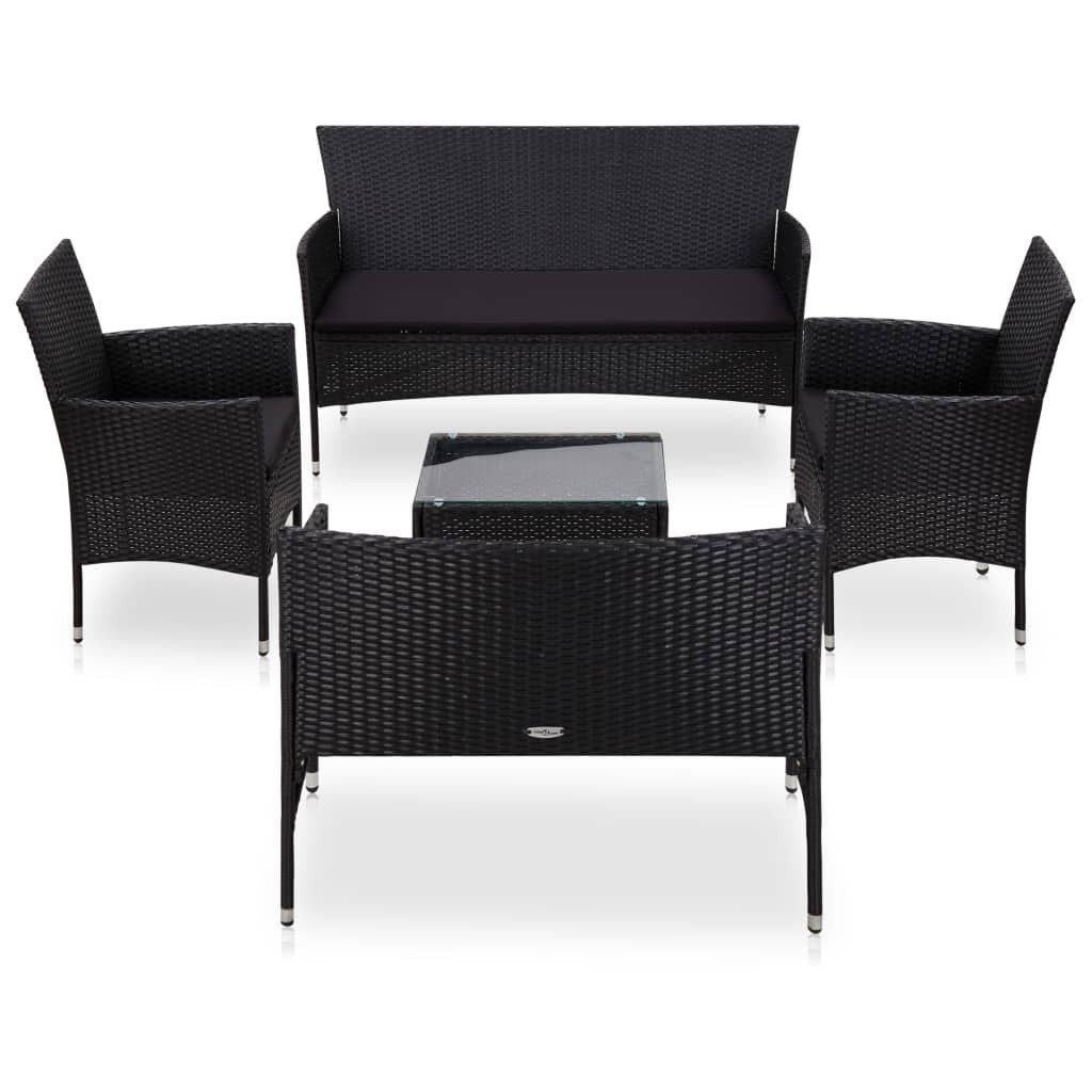 furnicato Gartensofa 5-tlg. Garten-Lounge-Set mit Auflagen Poly Rattan Schwarz, 1 Teile