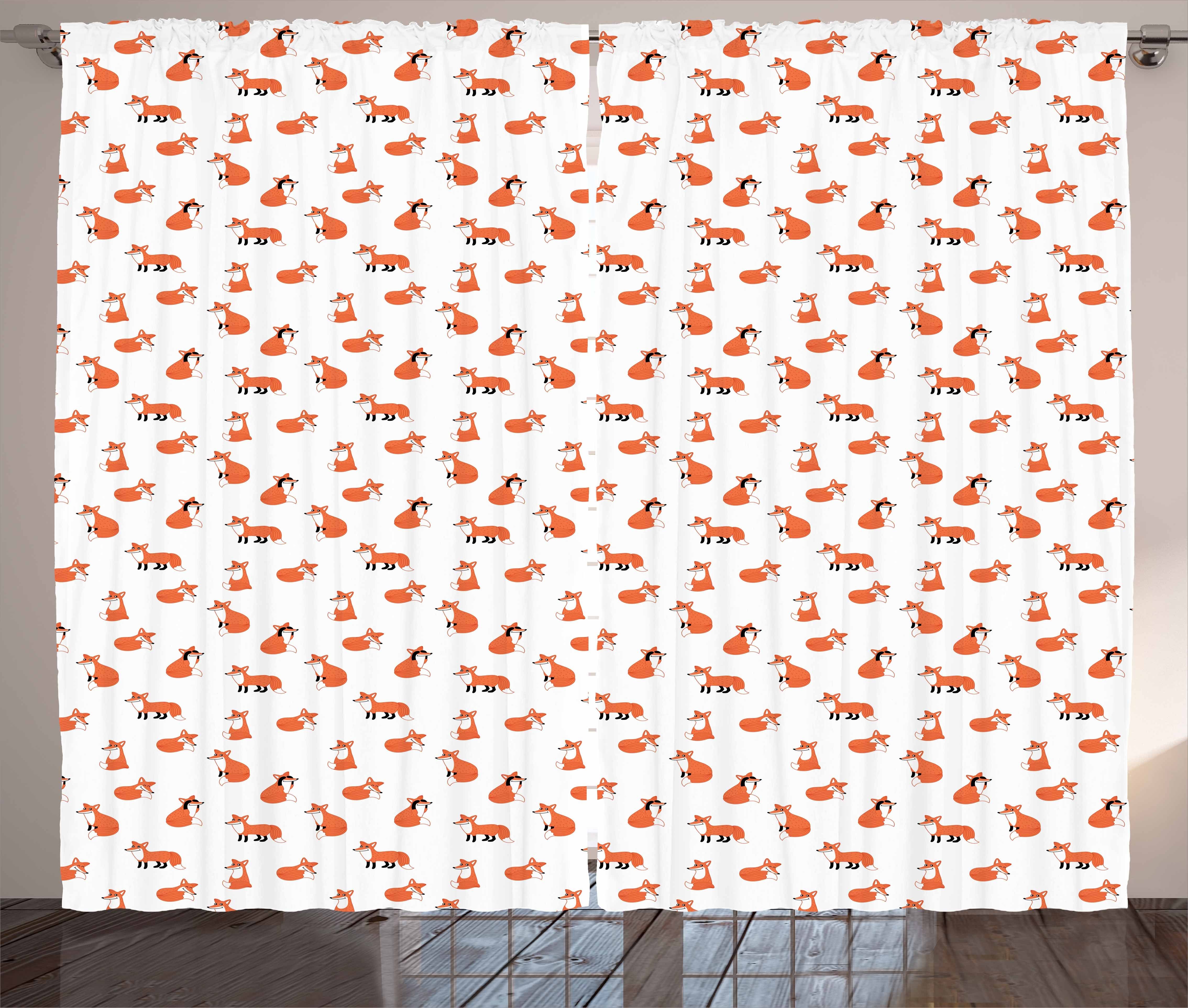 Gardine Schlafzimmer Kräuselband Vorhang mit Schlaufen und Haken, Abakuhaus, Fuchs Cartoon-Tiermuster