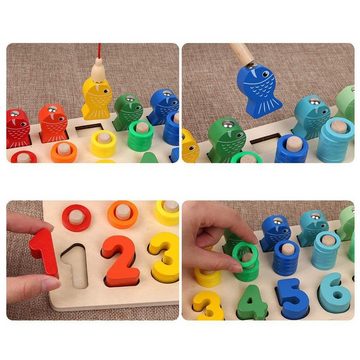 BeebeeRun Lernspielzeug »Montessori Spielzeug« (magnetisches Angelspiel Zählen Lernen Spiel, Multifunktionale Lernspiele Holzspielzeug Puzzlespiel), Kleinkind Angeln Spiel Spielzeug Holzblöcke Puzzle