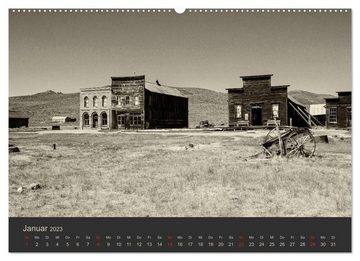 CALVENDO Wandkalender Geisterstadt Bodie - Relikt aus dem Goldrausch (schwarz-weiß) (Premium, hochwertiger DIN A2 Wandkalender 2023, Kunstdruck in Hochglanz)