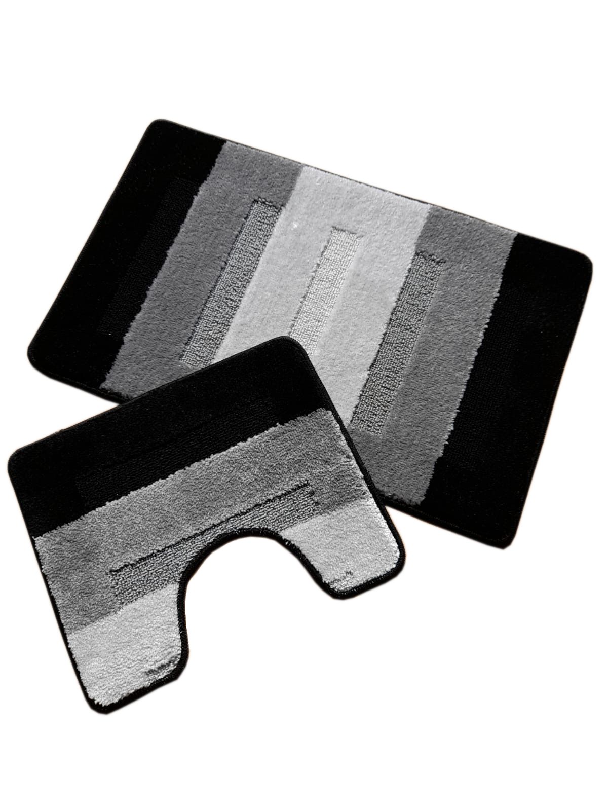 oKu-Tex Badematte Badgarnitur 2-teilig mit Ausschnitt, weich & rutschfest, fußbodenheizungsgeeignet, strapazierfähig, Polypropylen, WC-Vorleger Set mit Ausschnitt, weicher Flor, waschbar, flauschig