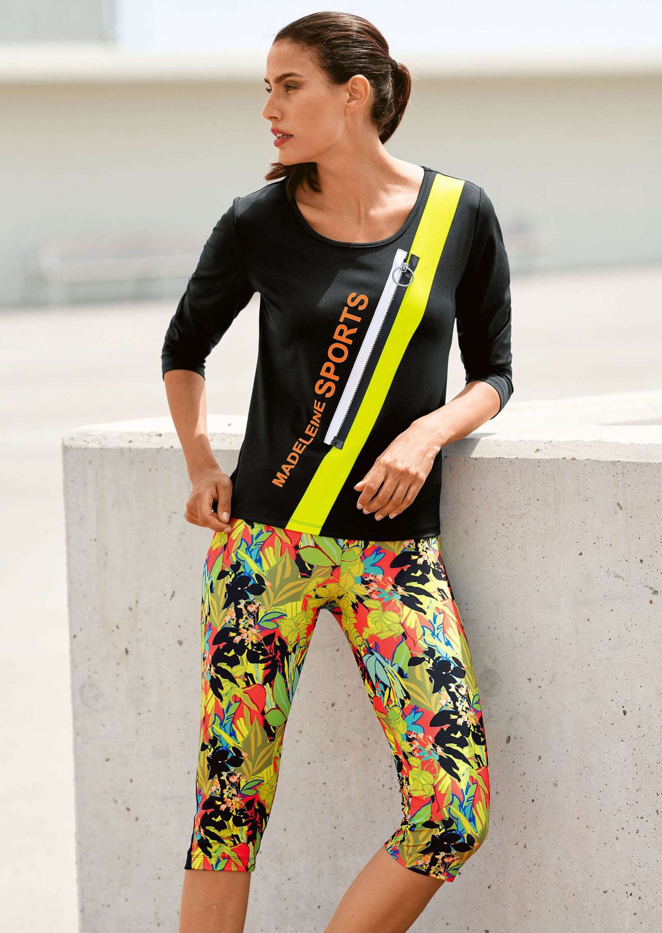 MADELEINE Kurzarmshirt Shirt mit Kontrasteinsatz und Zierzipper