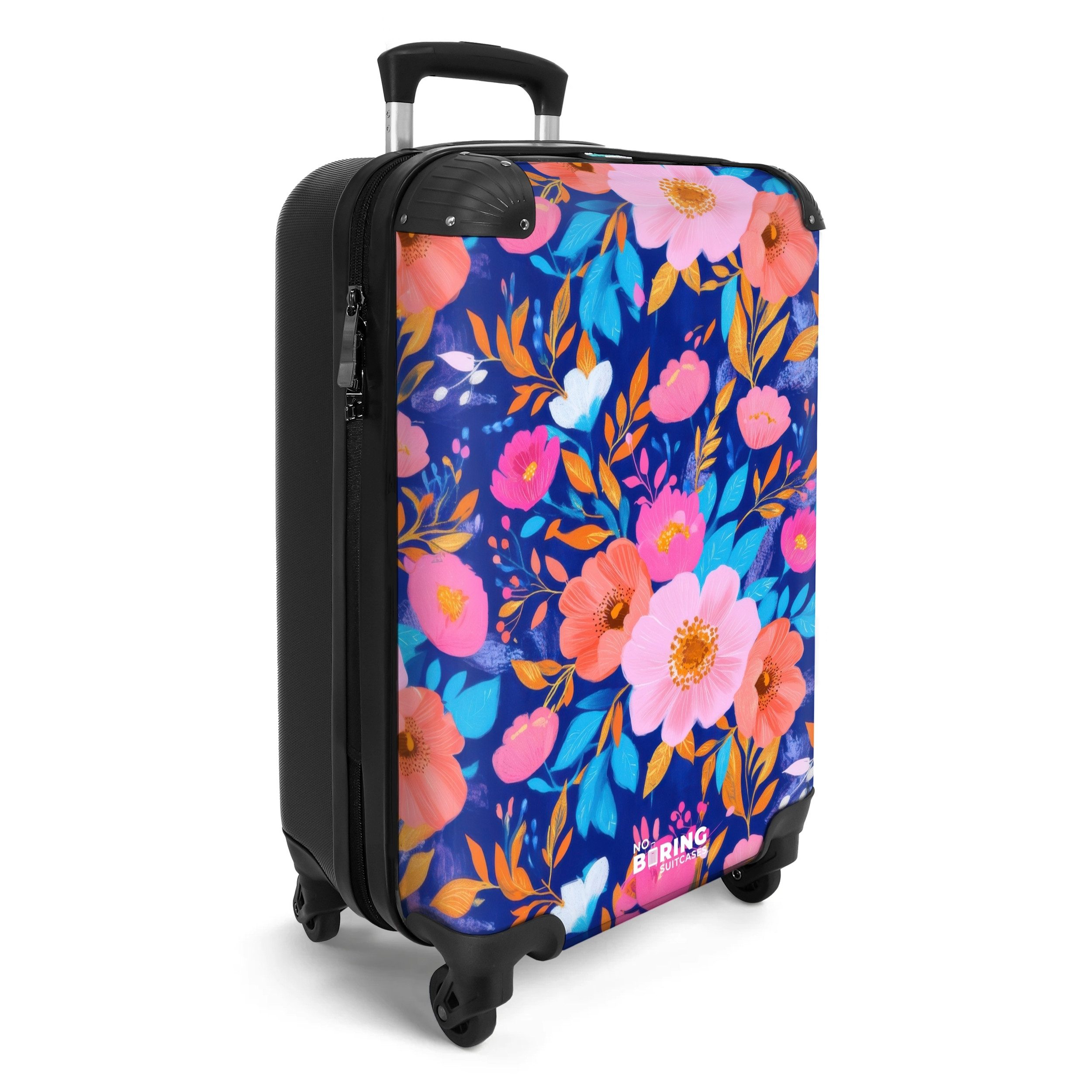 NoBoringSuitcases.com© Hartschalen-Trolley Florales Muster mit blauem günstig online kaufen