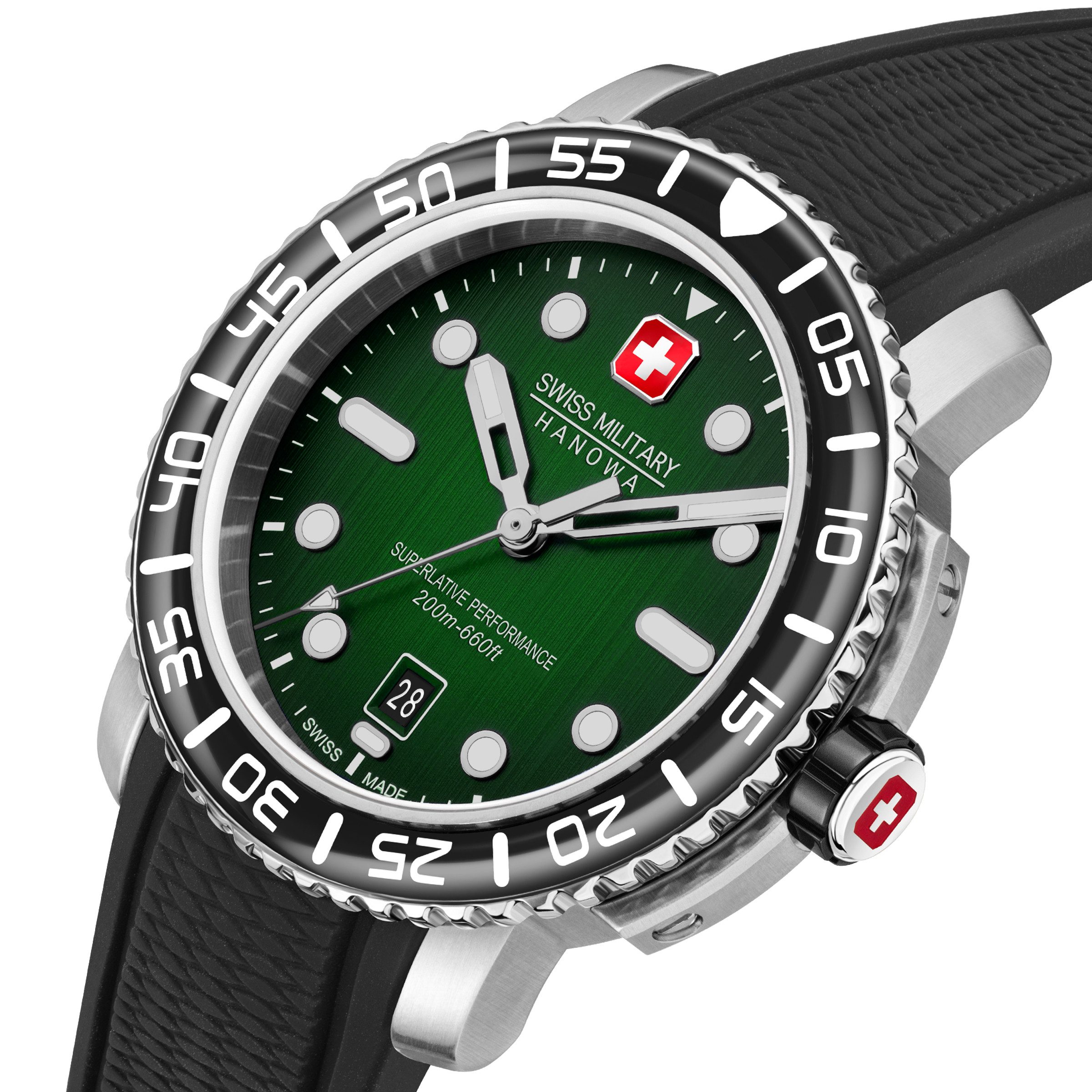 Swiss Military Hanowa Quarzuhr Black Marlin SMWGN0001707, Armbanduhr, Herrenuhr, Swiss Made, Silikonarmband, analog, Tag