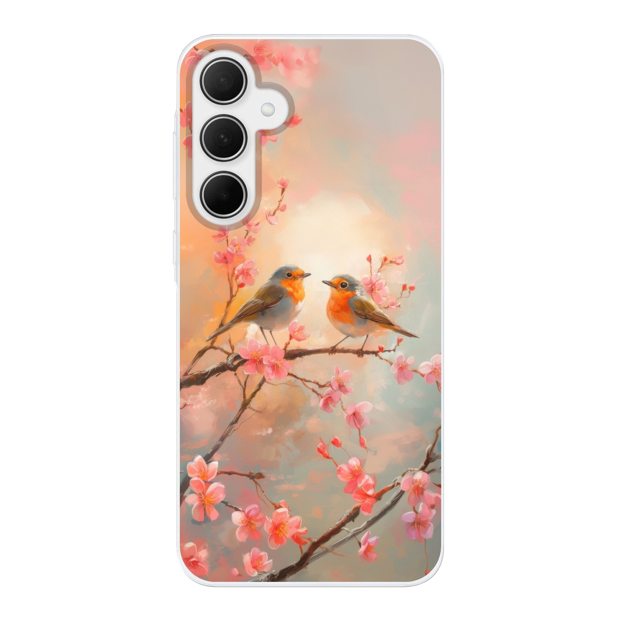 MuchoWow Handyhülle für Samsung Galaxy A35 5G Rotkehlchen - Zierpflanze - Blütenzweig, Smartphone-Bumper, Print, Handy Schutzhülle Dünn