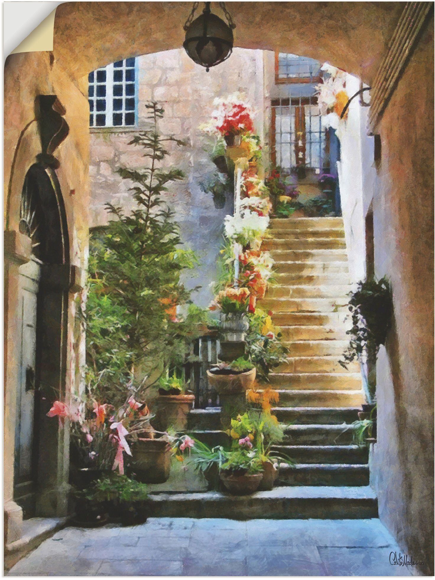 (1 Leinwandbild, Größen Artland in versch. Alubild, Elemente Treppe Wandaufkleber der oder als St), mit Wandbild Blumen, Poster Architektur