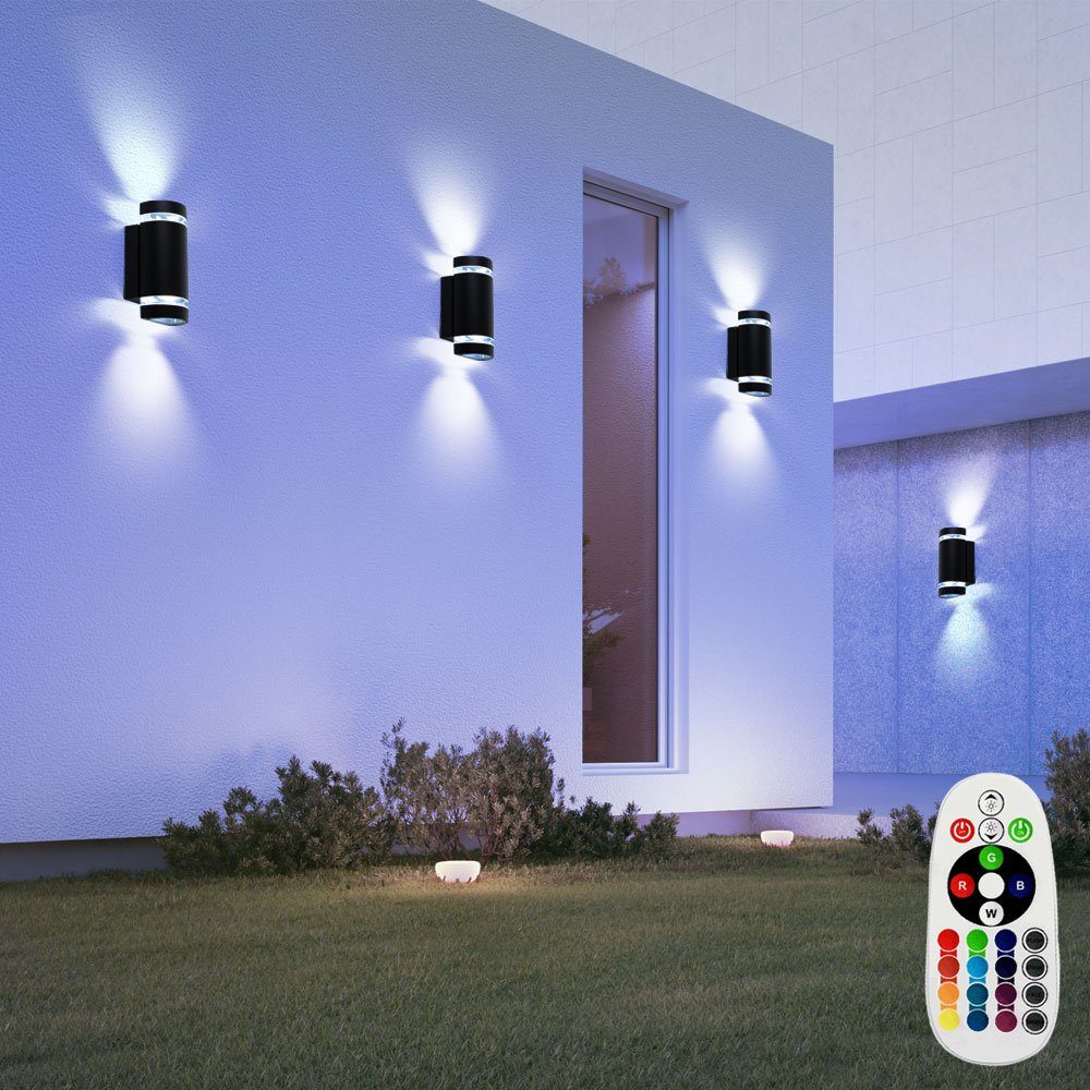 etc-shop Außen-Wandleuchte, Leuchtmittel inklusive, Warmweiß, Farbwechsel, 4er Set Außen Bereich Wand Lampen Einfahrt Leuchten