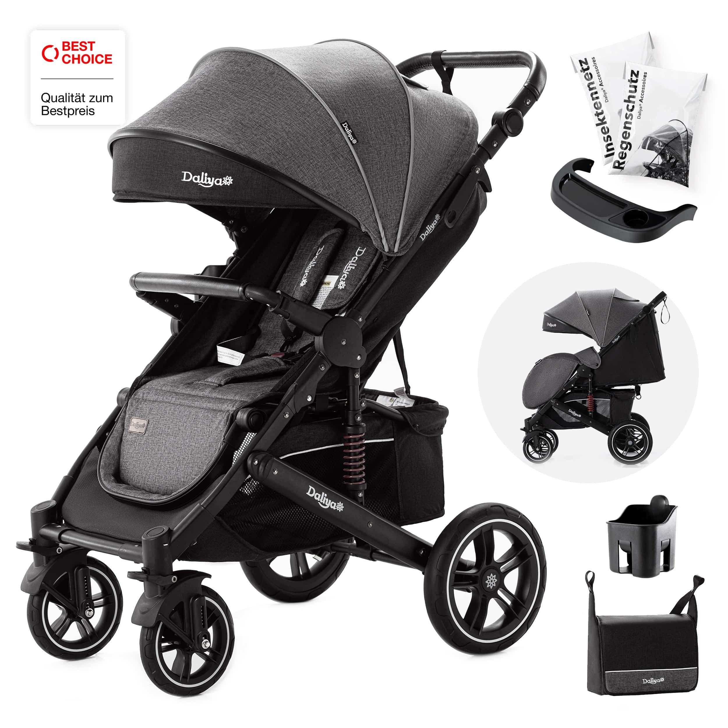 Daliya® Kinder-Buggy RAPIDY Buggy Kinderwagen, XXL Set, kompakt, Kinderbuggy, Sportwagen, (XXL 10-tlg. Komplettset, 10-tlg), Liegeposition, Fußsack, Spieltisch, Wickeltasche, Regenverdeck