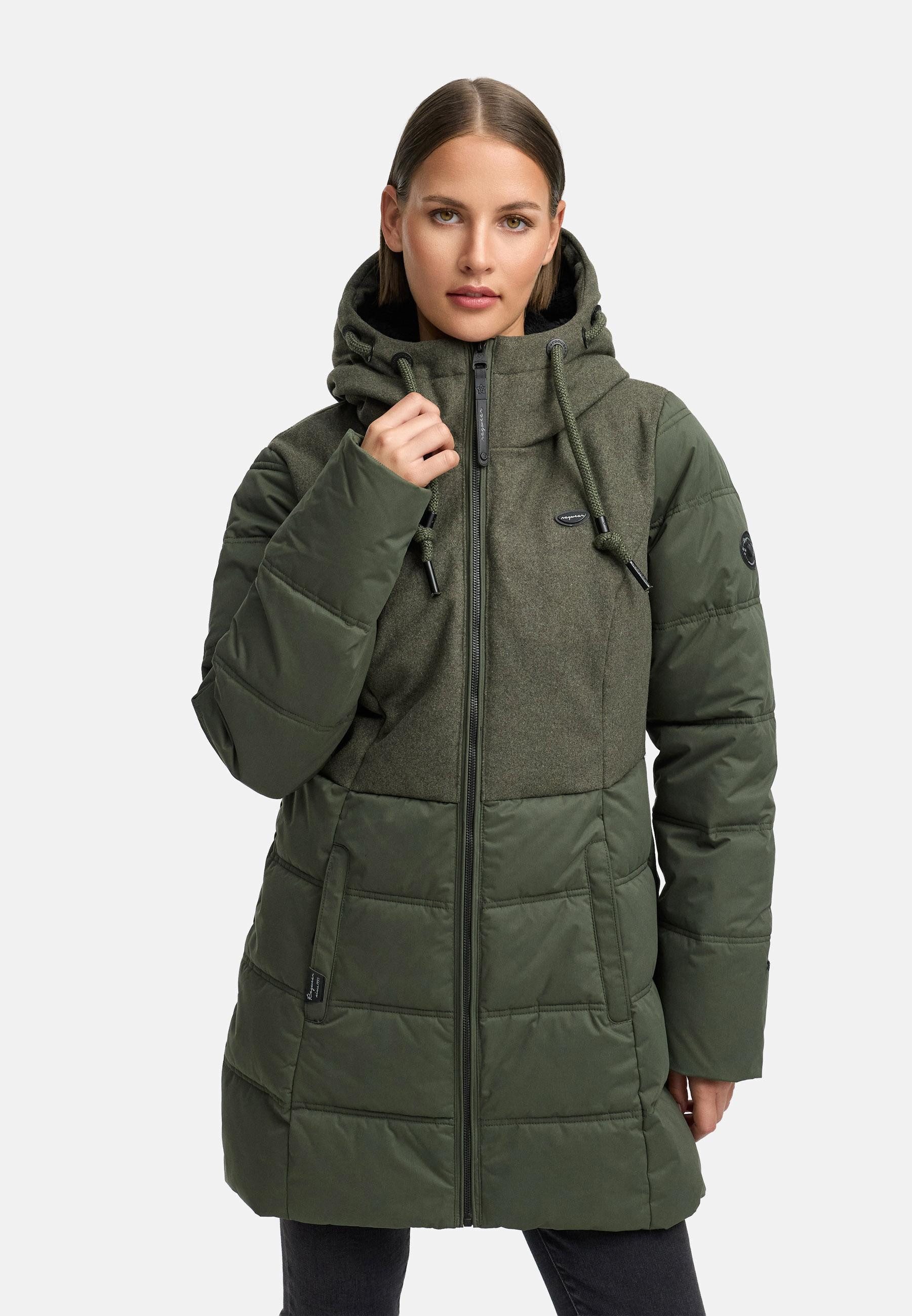 Ragwear Winterjacke Ashani Block Intl. stylischer Winterparka mit gefütterter Kapuze