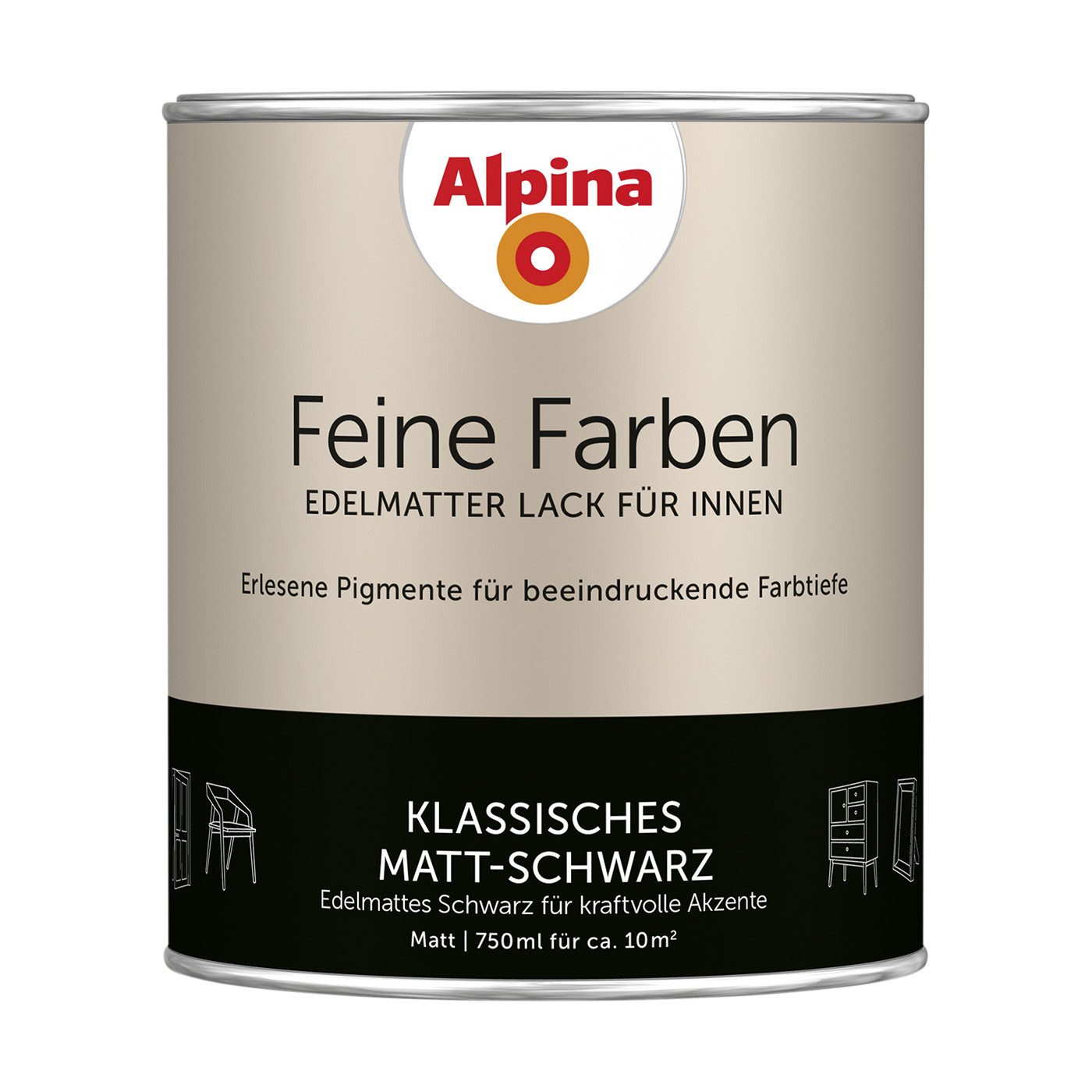 Alpina Lack Klassisches Matt-Schwarz, hoch deckend, schnell trocknend