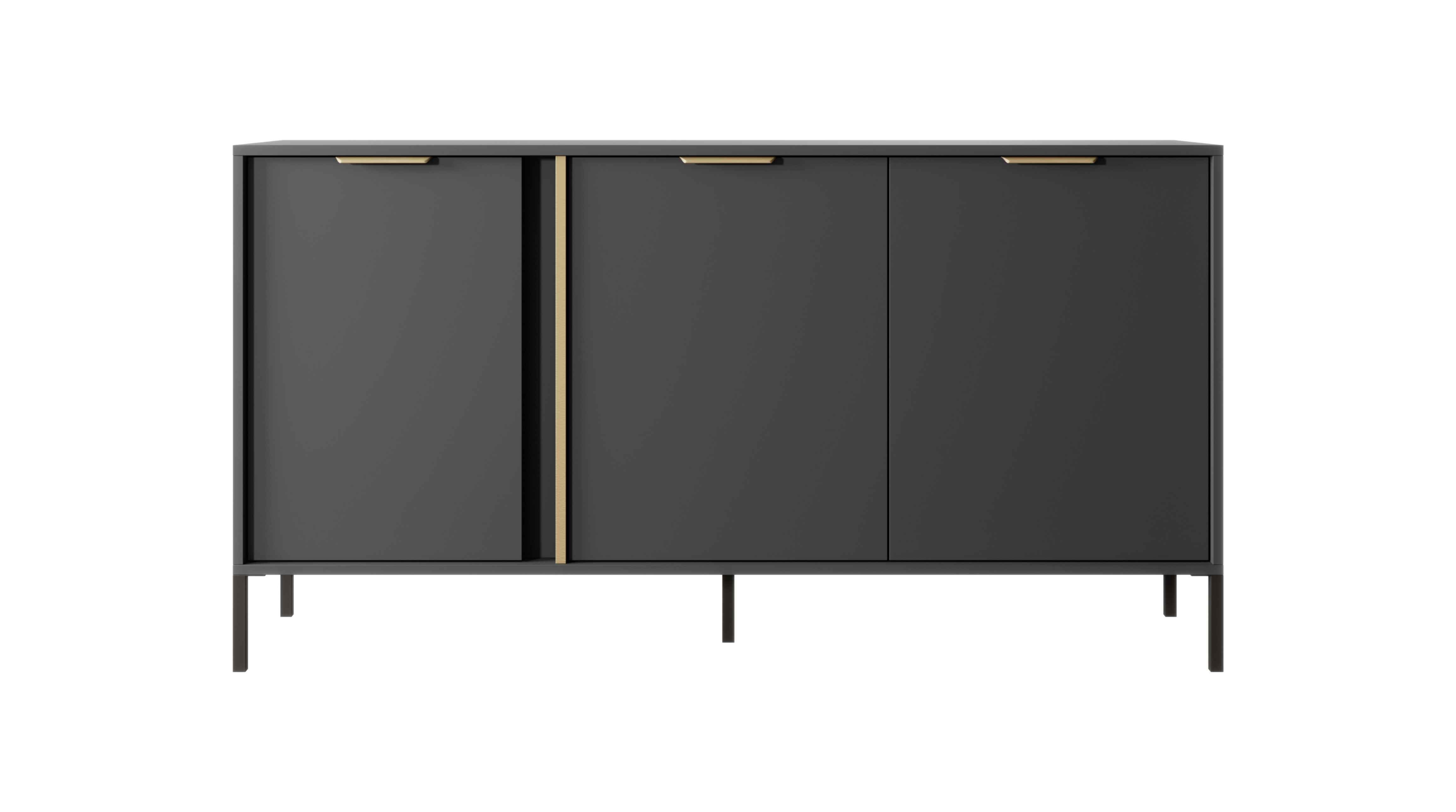 Furnix Sideboard 3D Metallbeine x x T39,5 Anthrazit, B153,1 cm, Gestell Wohnzimmerkommode 153 C LARSONS Flügeltüren H81,4